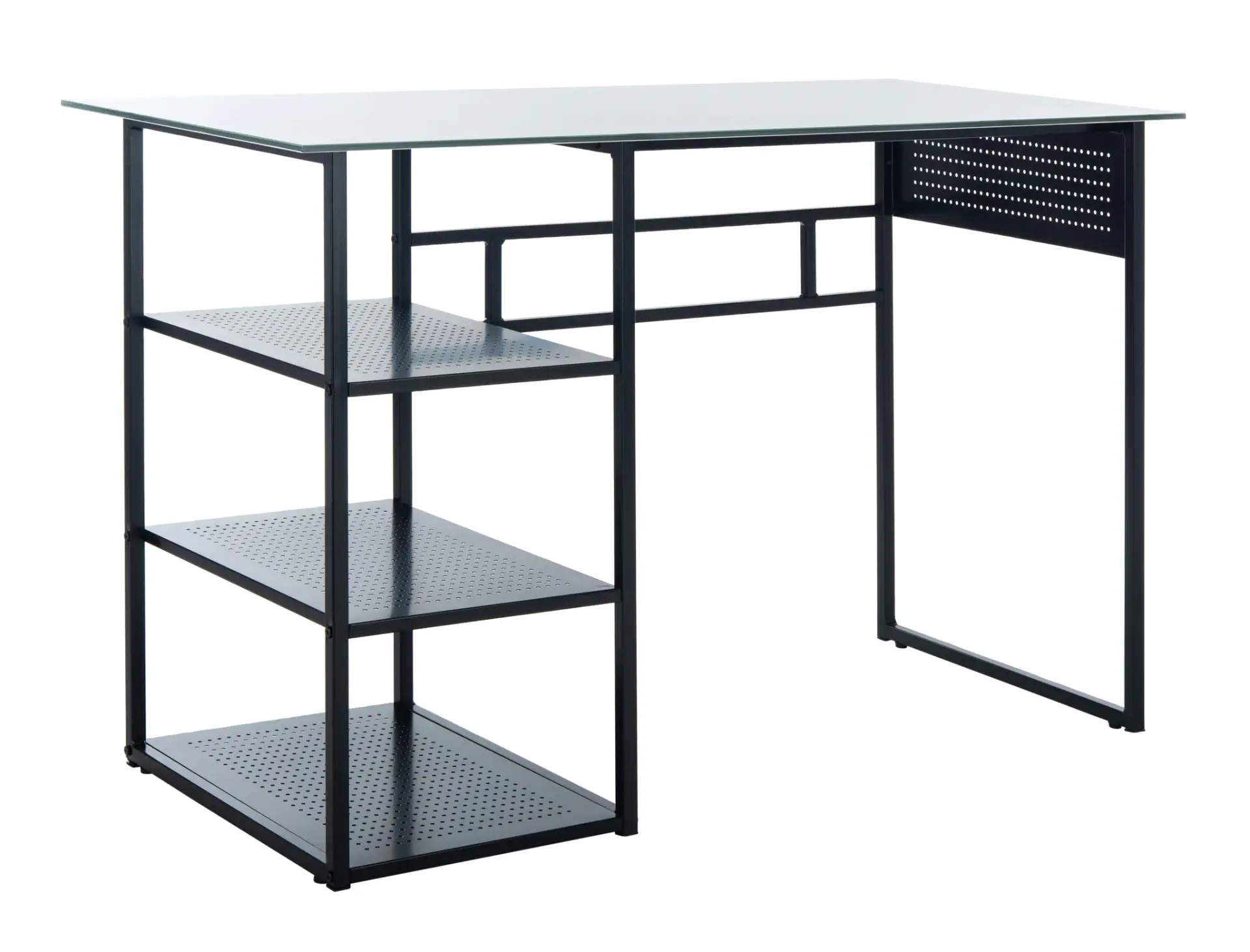 Xyla Three-Shelf Glass Top Desk
