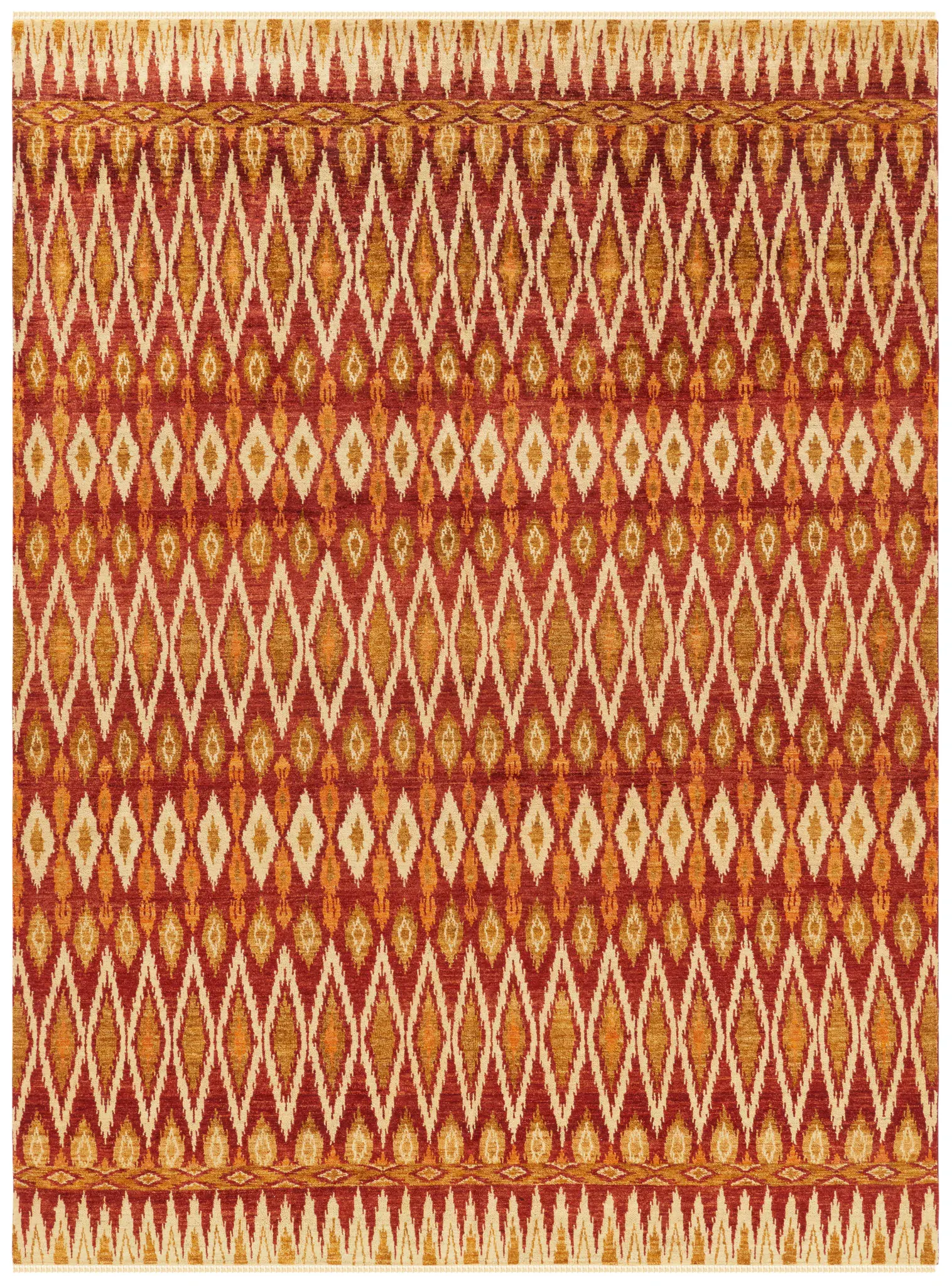 Nepalese Bohemian Geometric Hand-Knotted Wool Rug