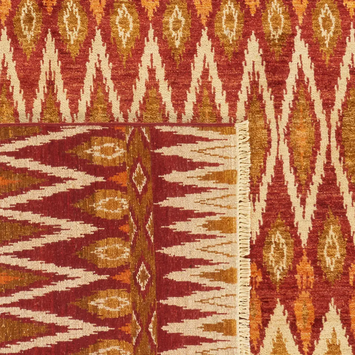Nepalese Bohemian Geometric Hand-Knotted Wool Rug