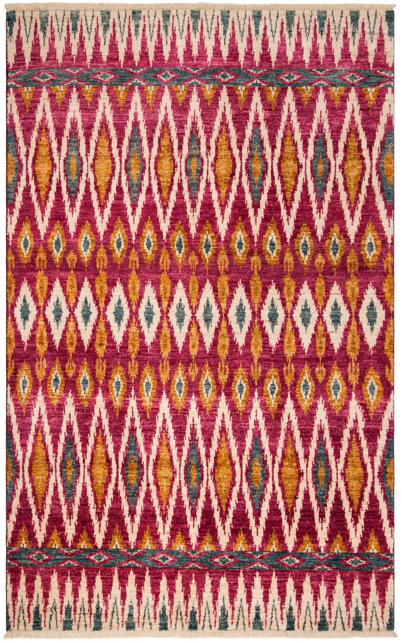 Nepalese Bohemian Geometric Hand-Knotted Wool Rug