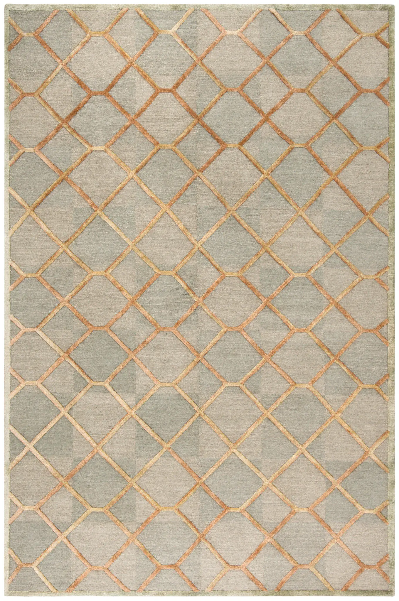 Nepalese Geometric Grid Hand-Knotted Rug