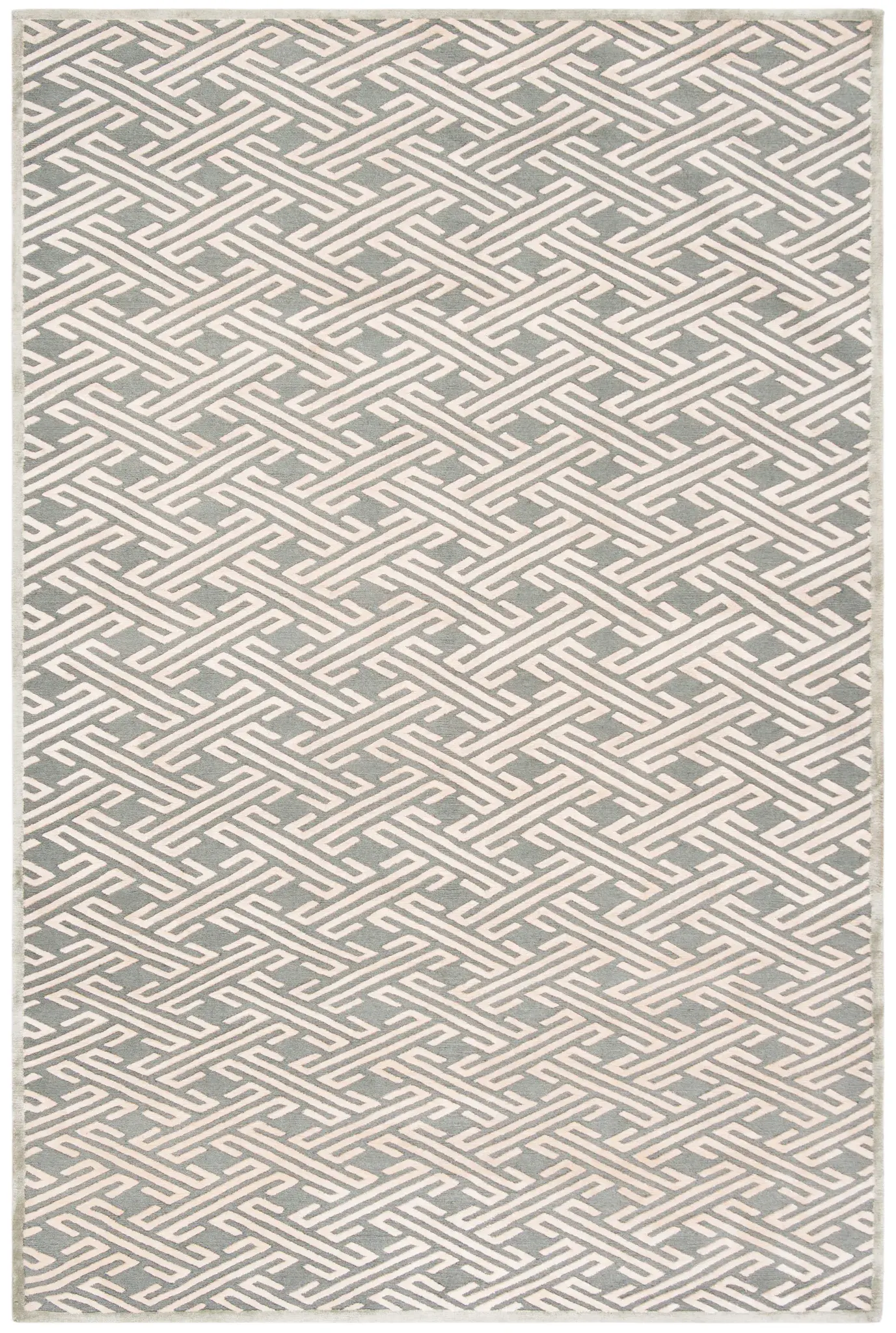 Nepalese Modern Geometric Hand-Knotted Silk & Wool Rug