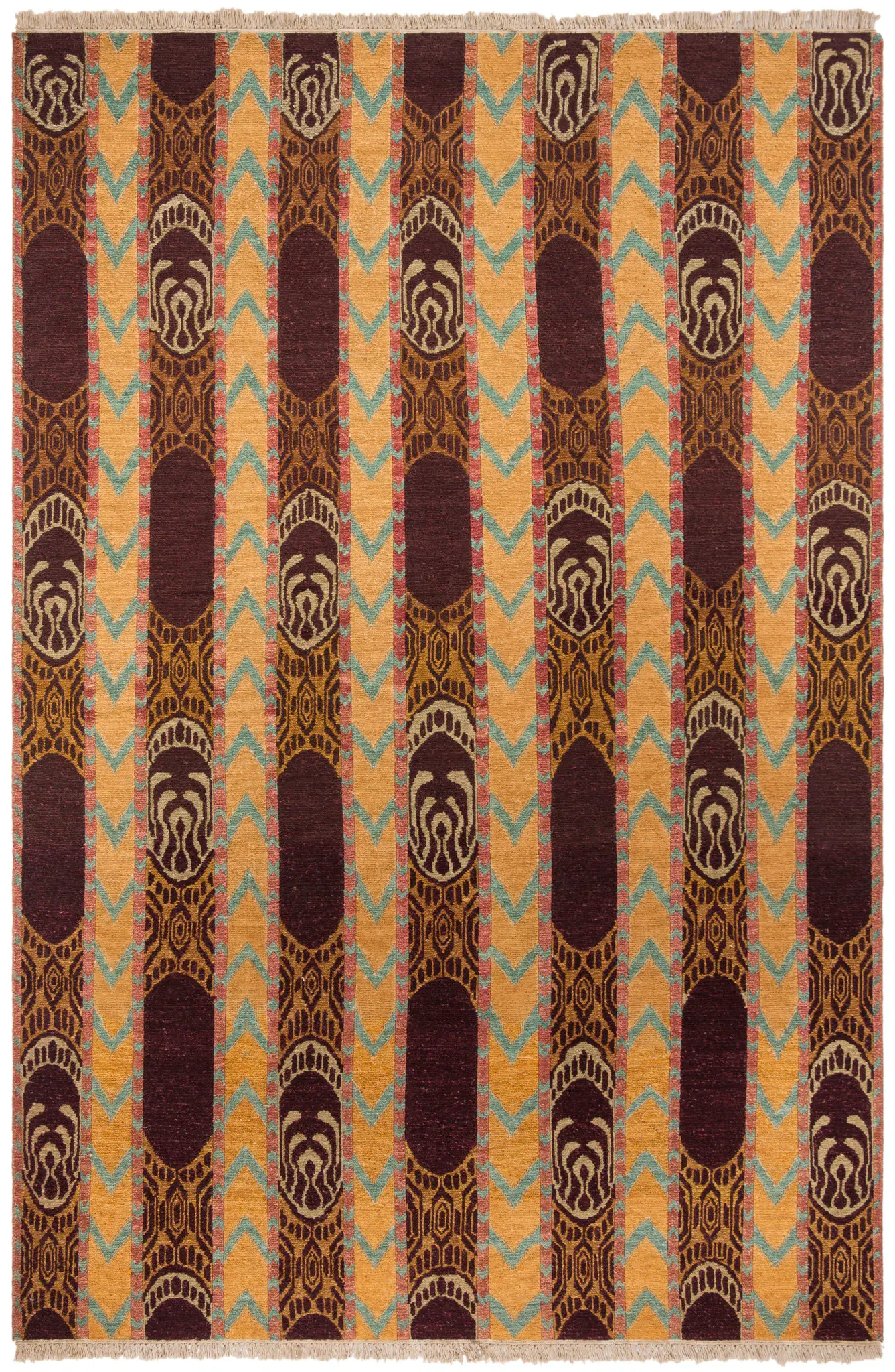 Sumak Goya Striped Chevron Hand-Knotted Wool Rug