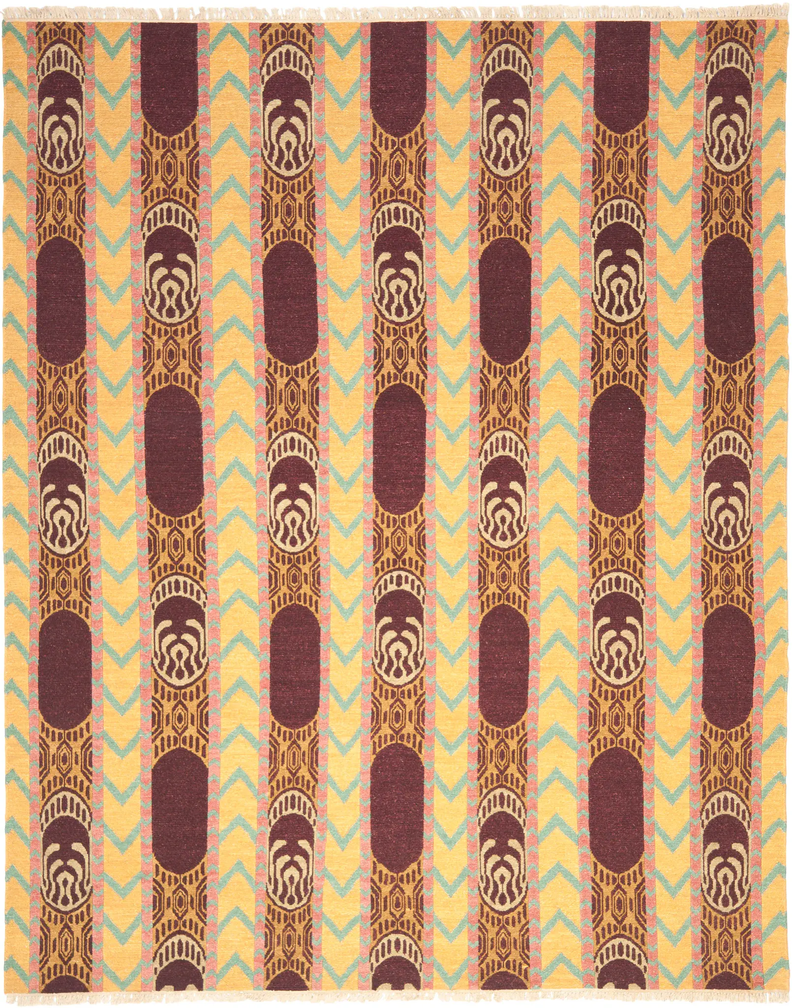 Sumak Goya Striped Chevron Hand-Knotted Wool Rug
