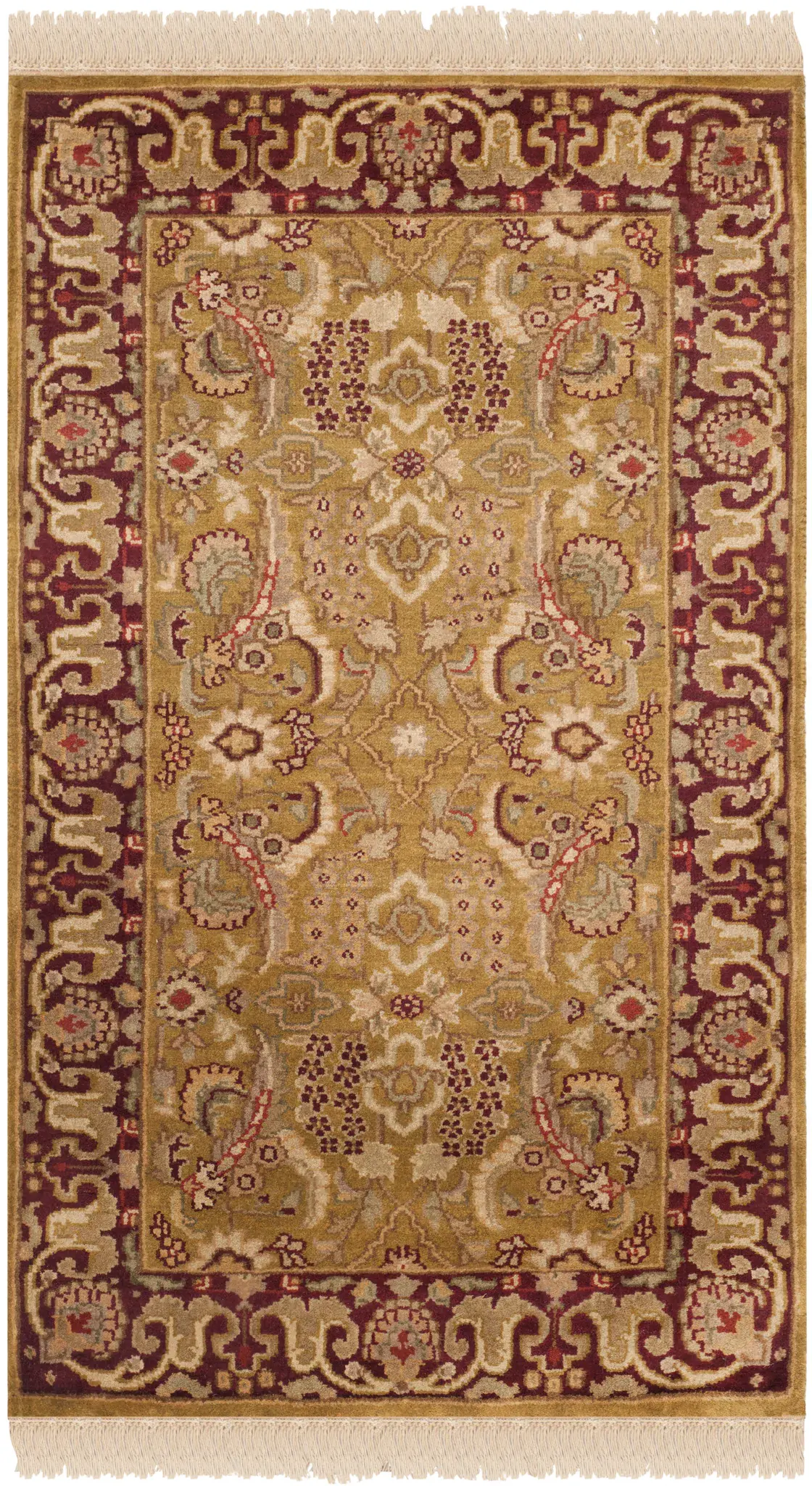 Dynasty Bordered Floral Hand-Knotted Wool Rug