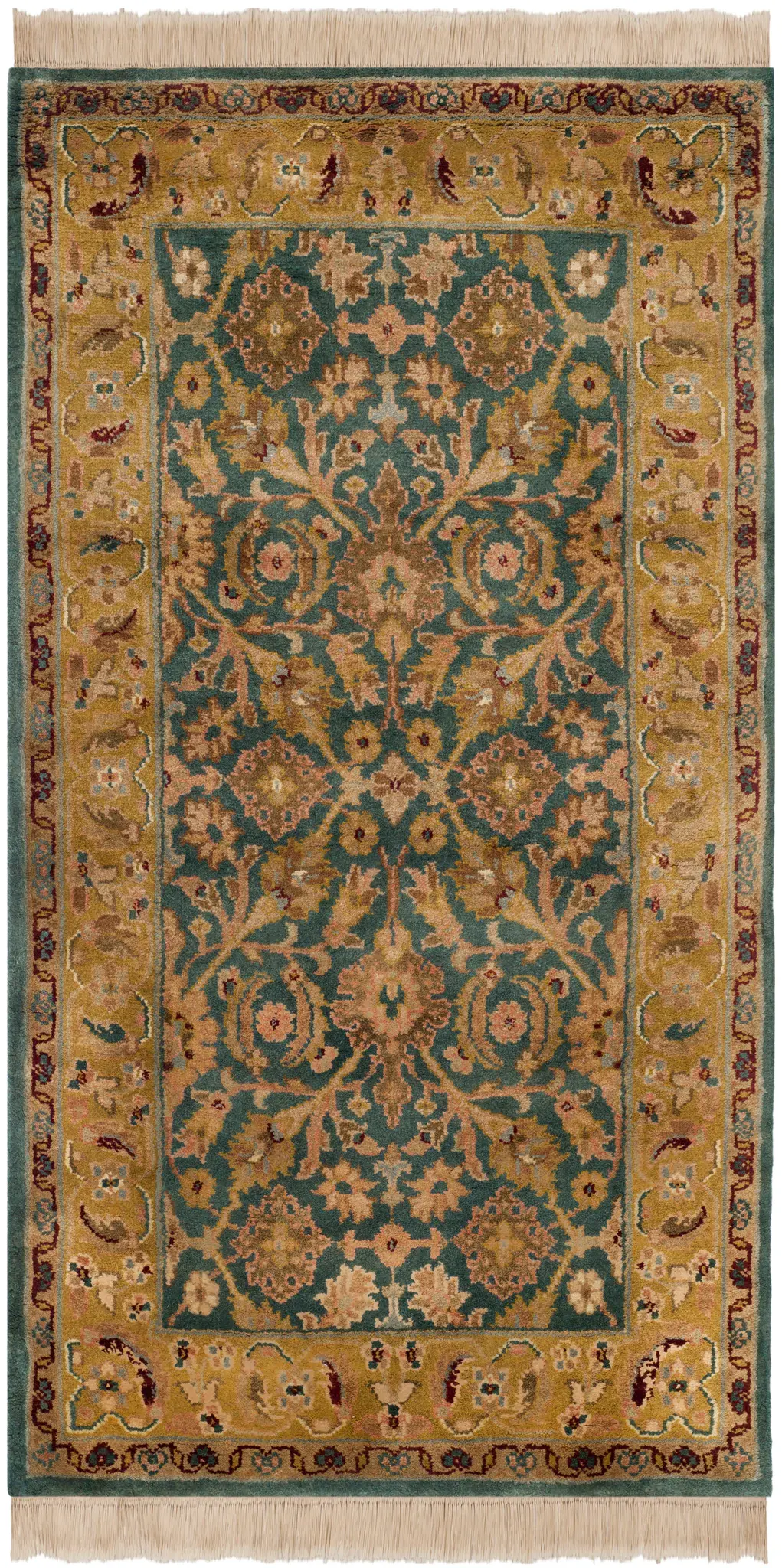 Dynasty Floral Bordered Hand-Knotted Wool Rug