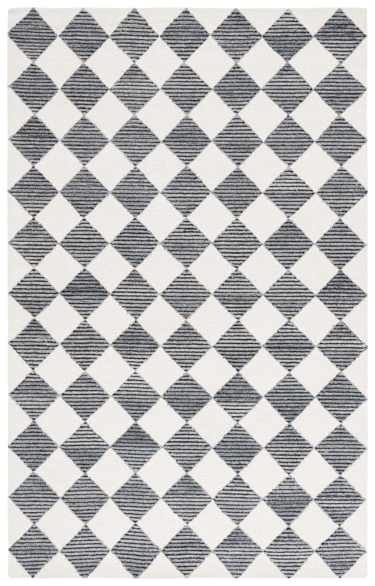 Ebony Diamond Checkerboard Hand-Tufted Wool Rug