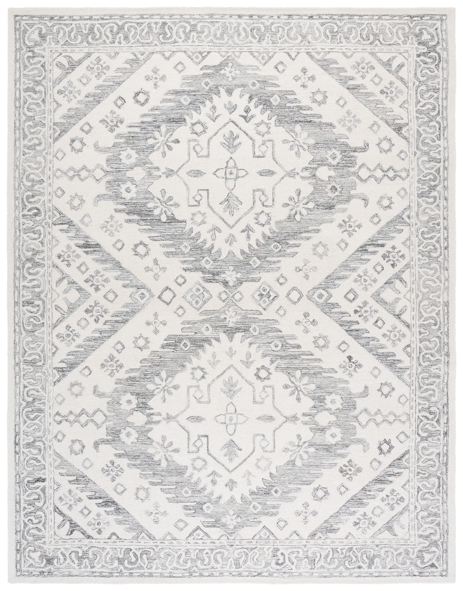 Ebony Diamond Medallion Hand-Tufted Wool Rug