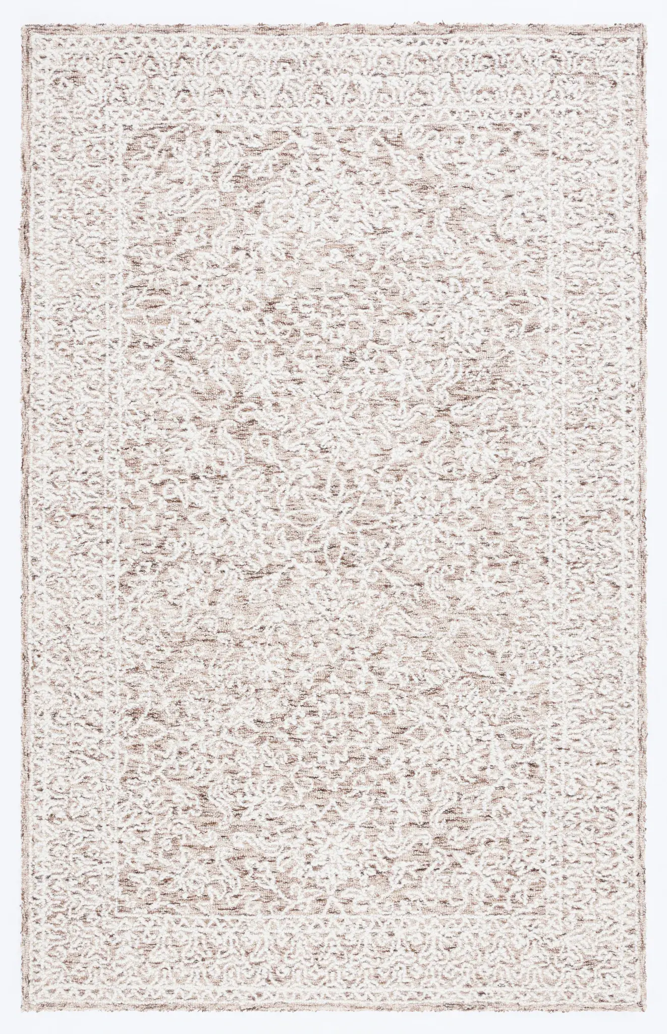 Ebony Damask Border Hand-Tufted Wool Rug