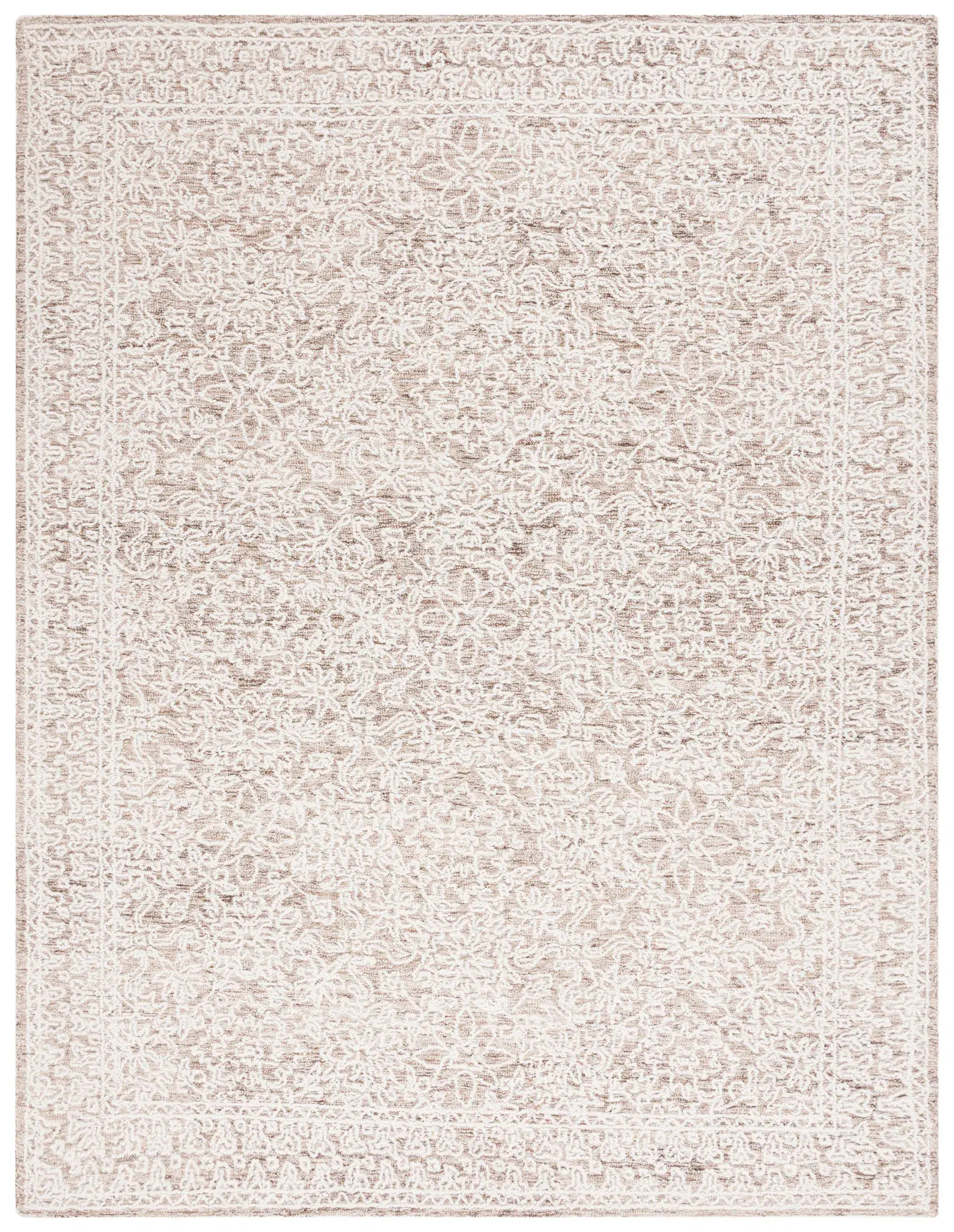 Ebony Damask Border Hand-Tufted Wool Rug