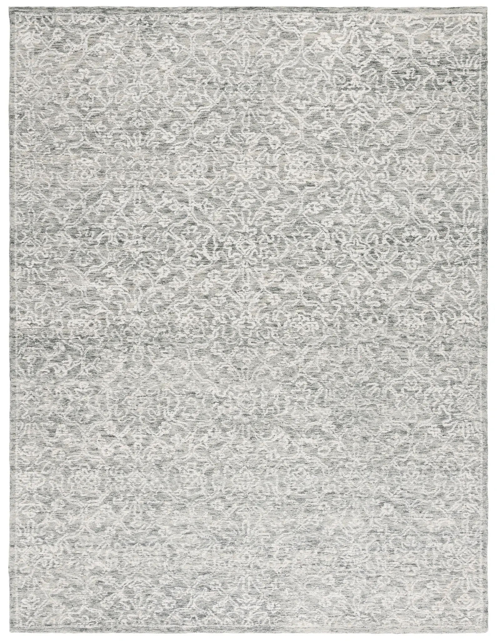 Ebony Faded Damask Hand-Tufted Wool Rug
