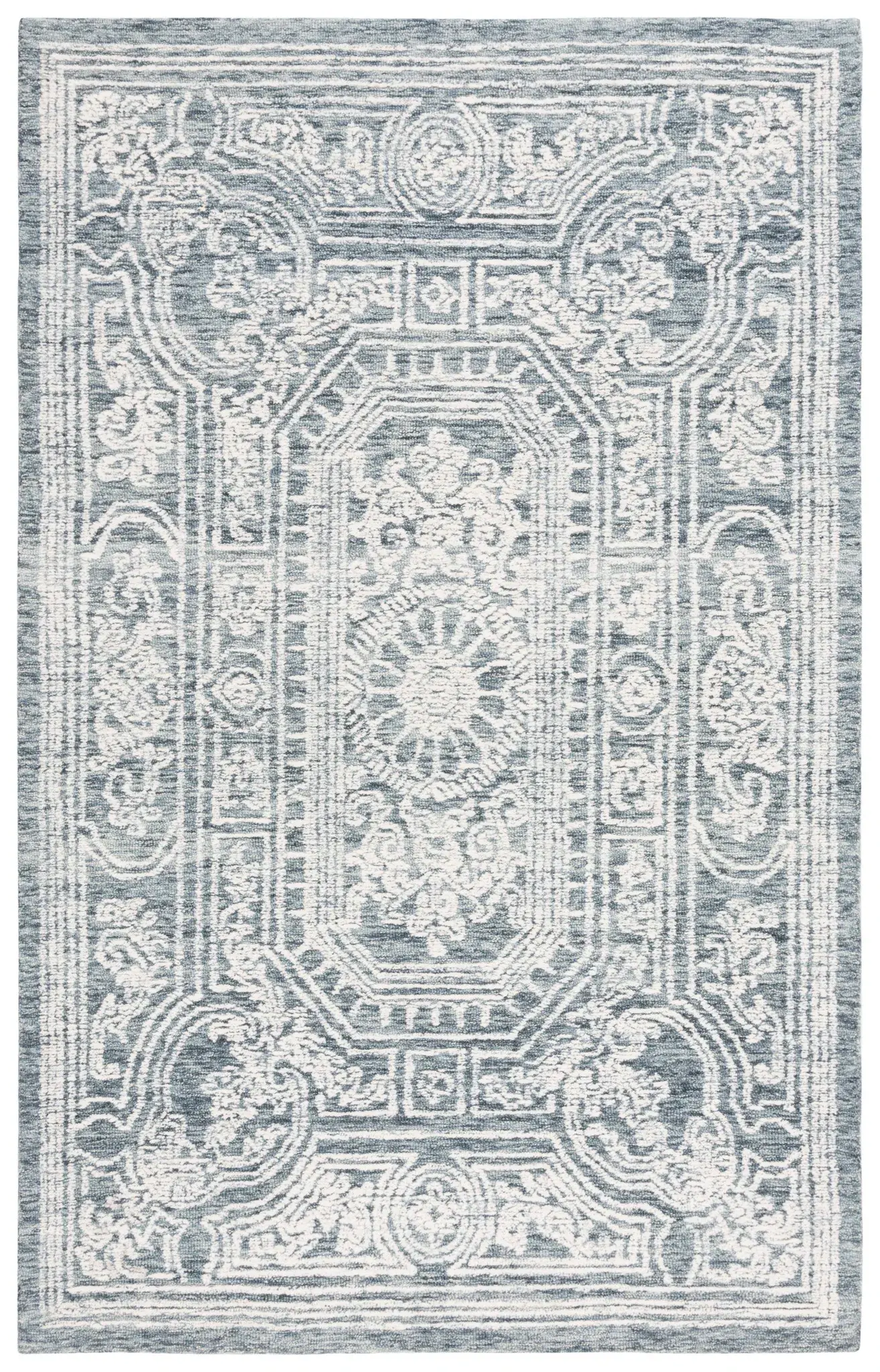 Ebony Scrollwork Bordered Hand-Tufted Wool Rug