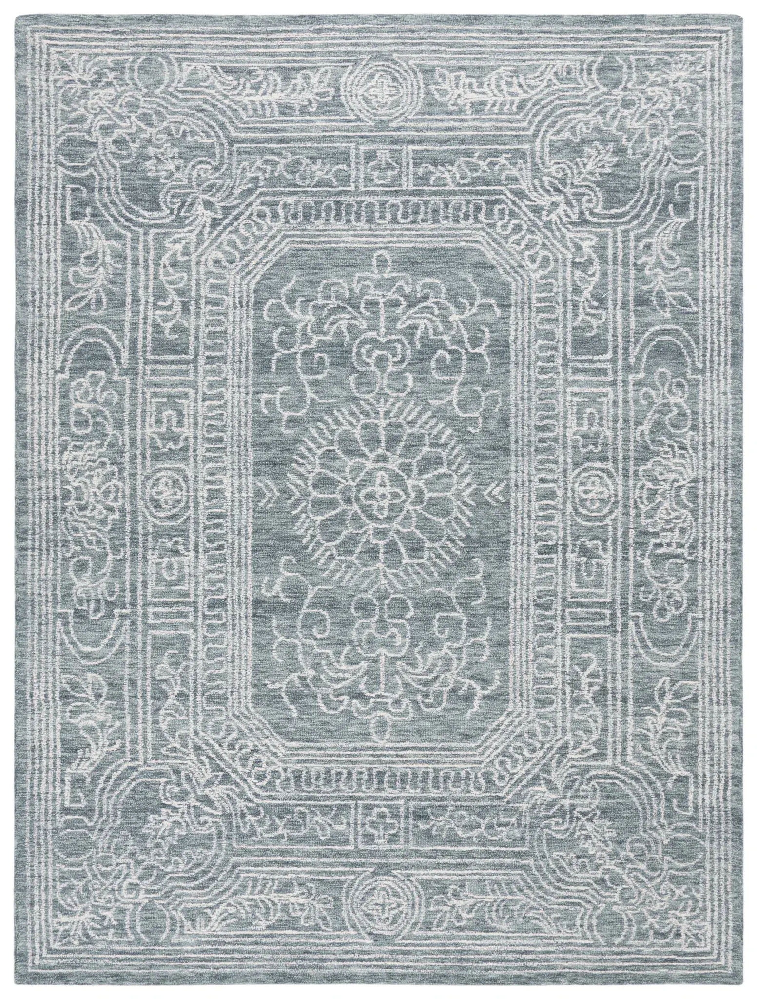 Ebony Scrollwork Bordered Hand-Tufted Wool Rug