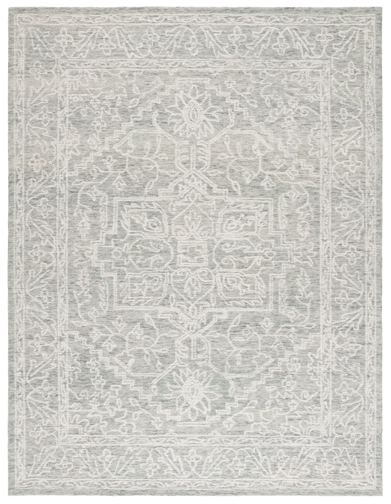 Ebony Bordered Medallion Hand-Tufted Wool Rug