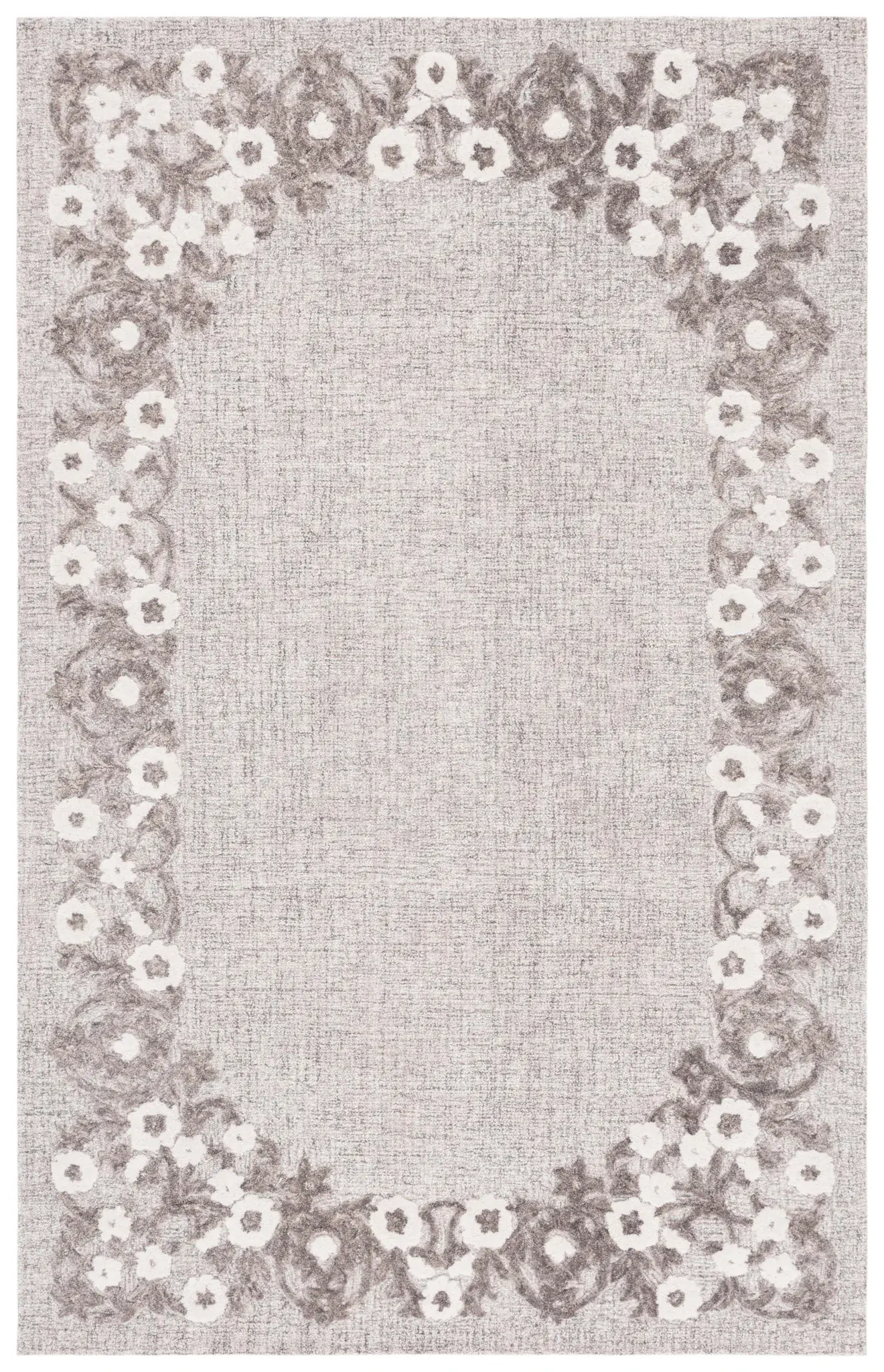 Ebony Blossom Border Hand-Tufted Wool Rug