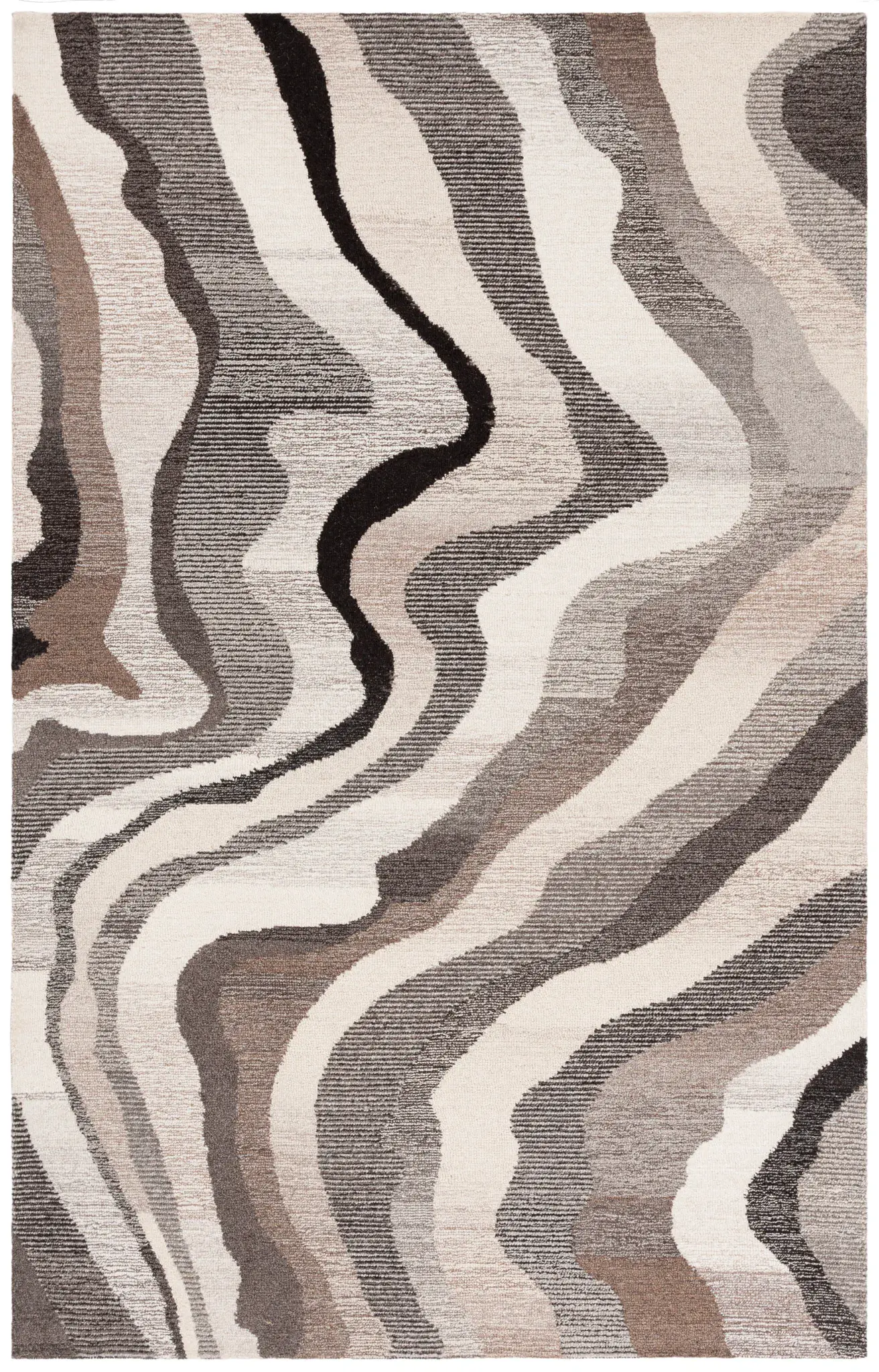 Ebony Abstract Wave Hand-Tufted Wool Rug