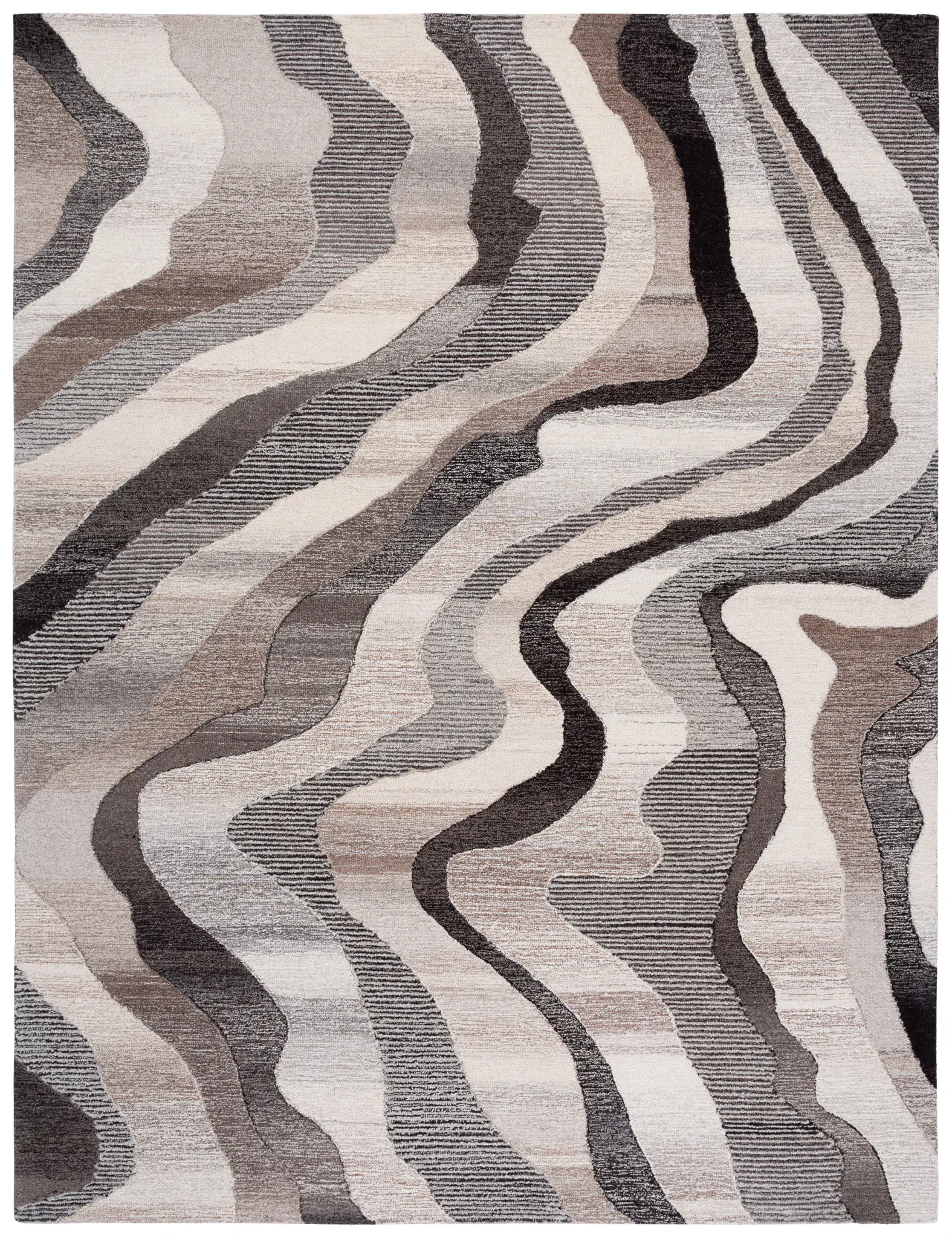 Ebony Abstract Wave Hand-Tufted Wool Rug