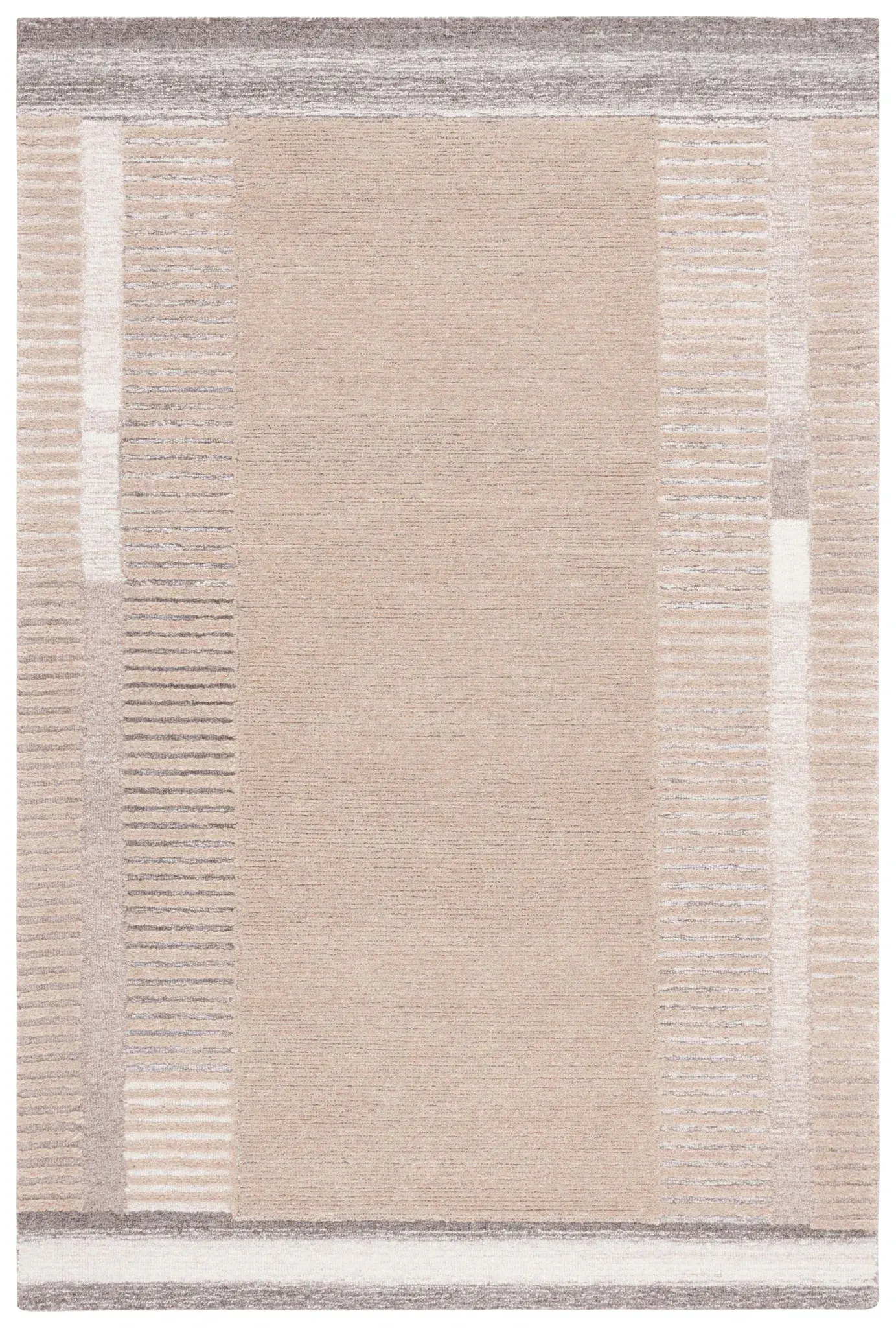 Ebony Striped Border Hand-Tufted Wool Rug