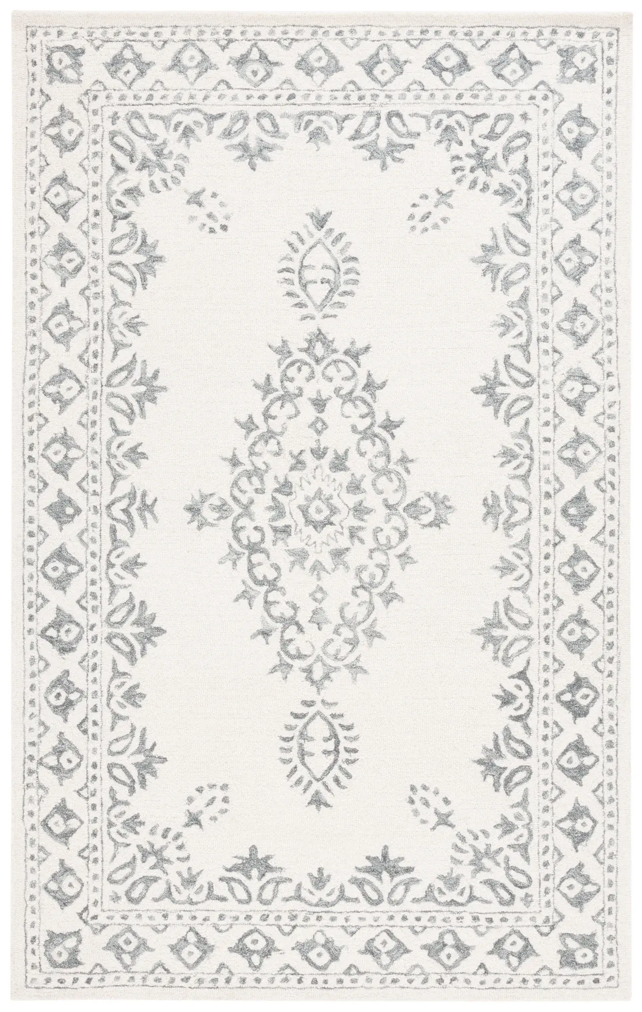 Ebony Medallion Border Hand-Tufted Wool Rug