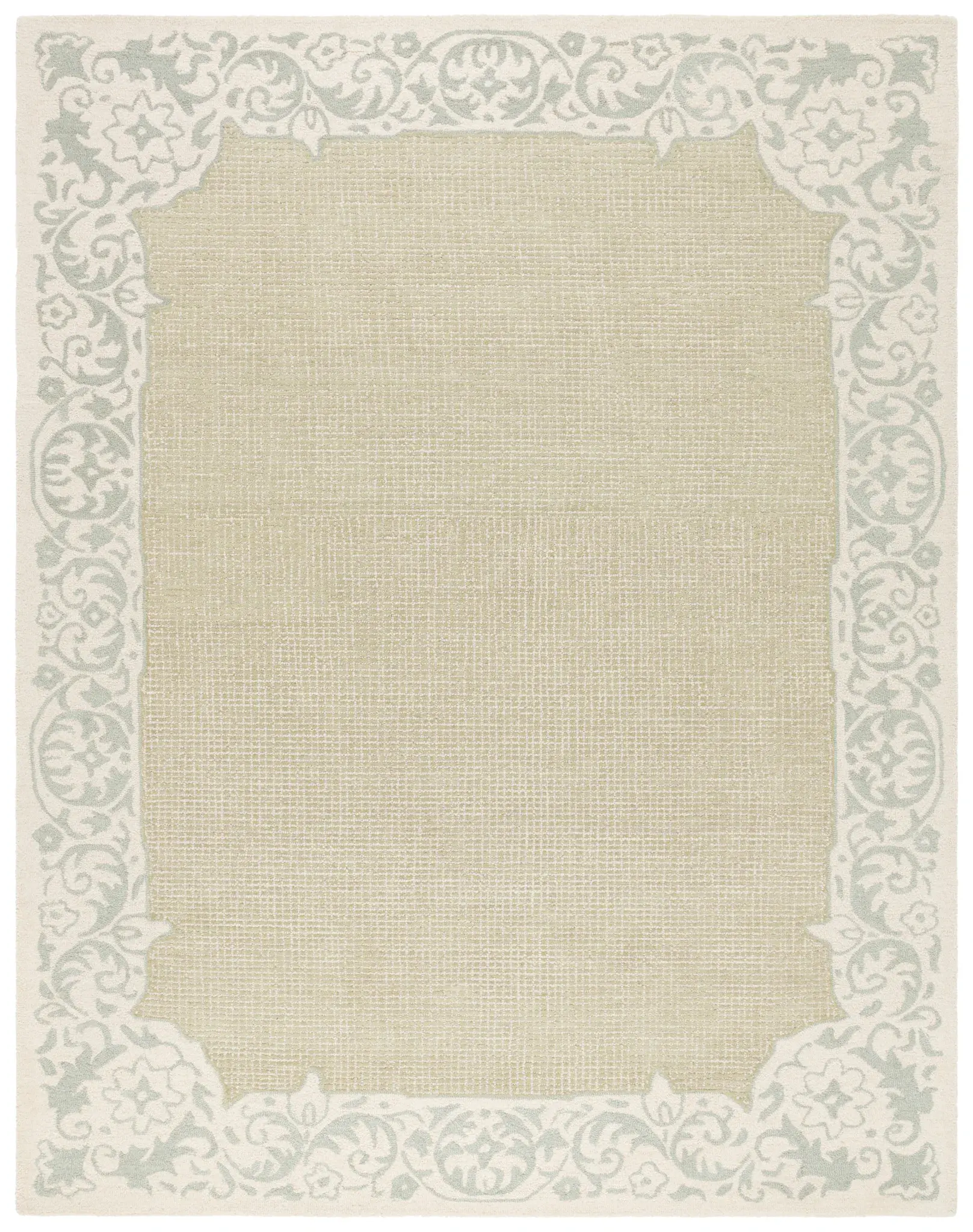 Ebony Floral Border Hand-Tufted Wool Rug