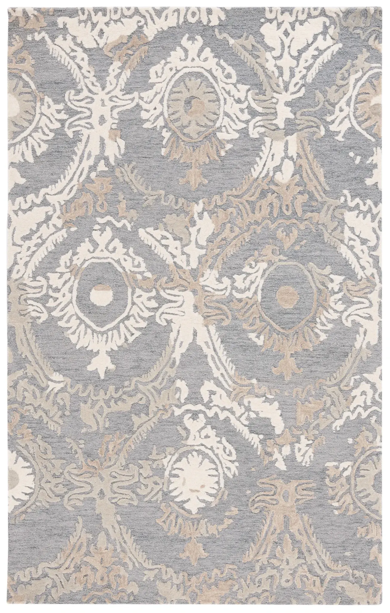 Ebony Scrolling Damask Hand-Tufted Wool Rug