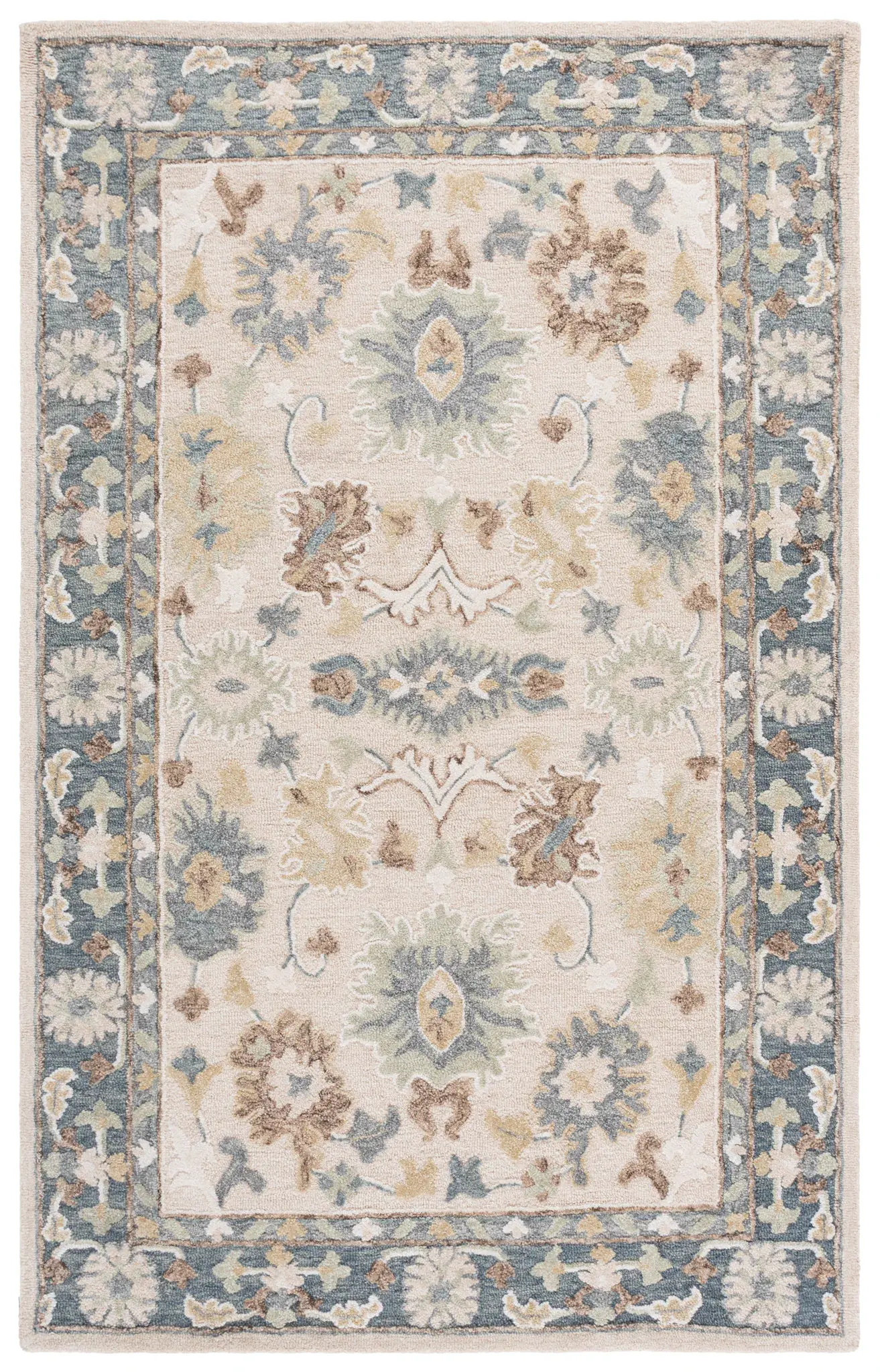 Ebony Floral Bordered Hand-Tufted Wool Rug