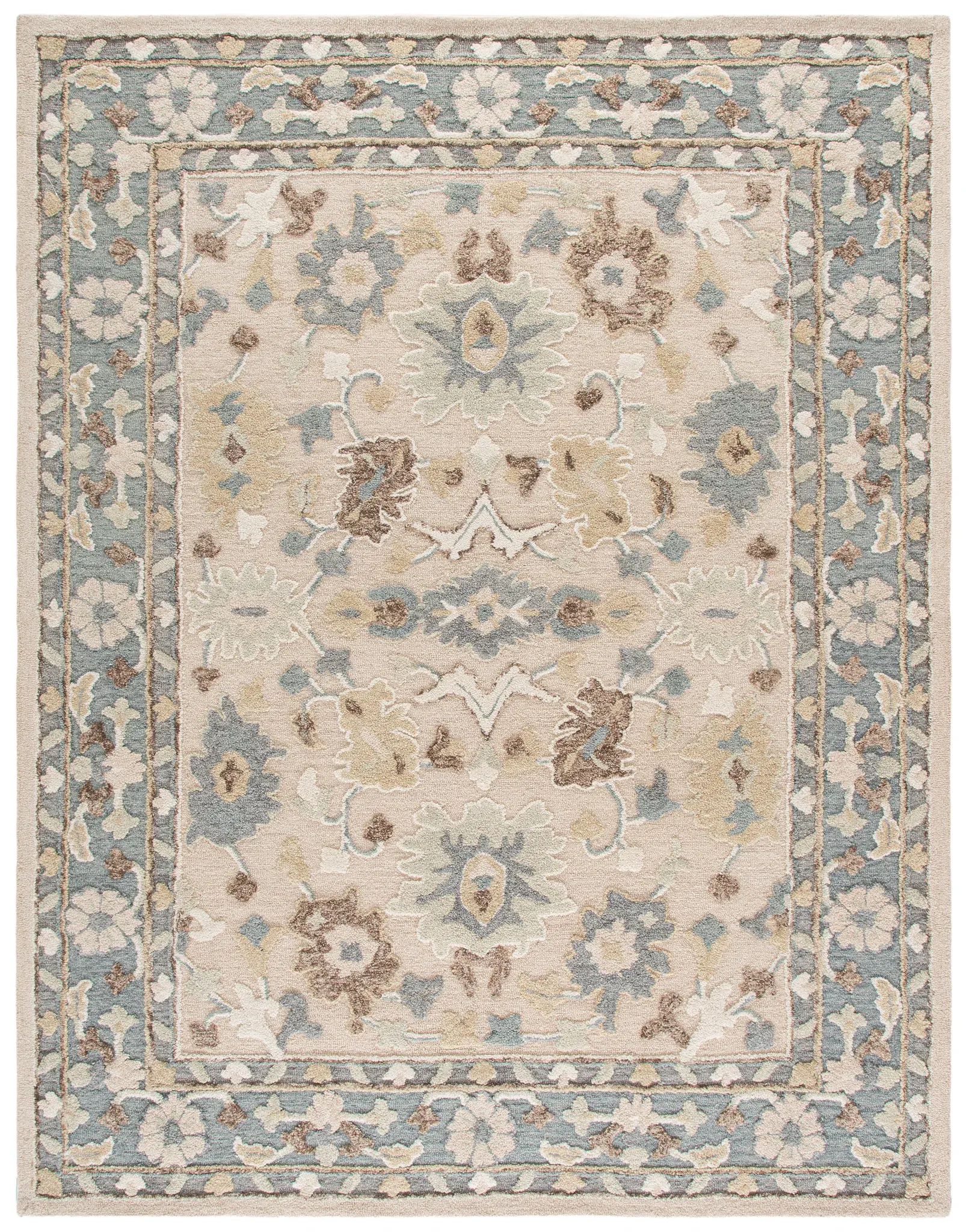 Ebony Floral Bordered Hand-Tufted Wool Rug
