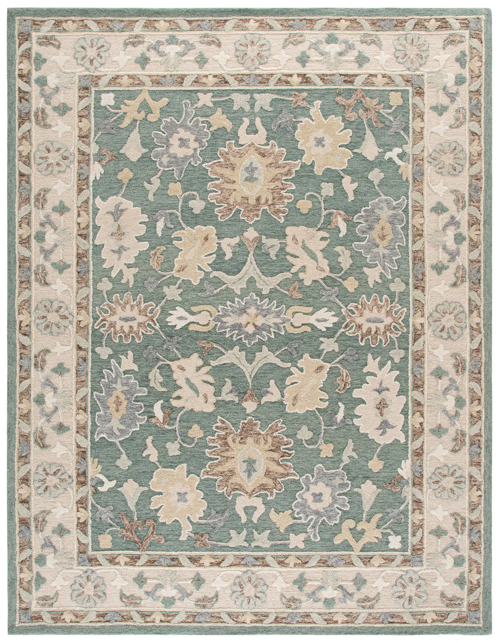 Ebony Floral Bordered Hand-Tufted Wool Rug