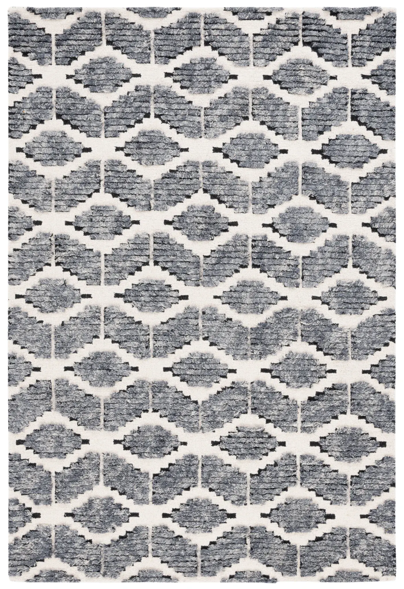 Ebony Stepped Diamond Hand-Tufted Wool Rug
