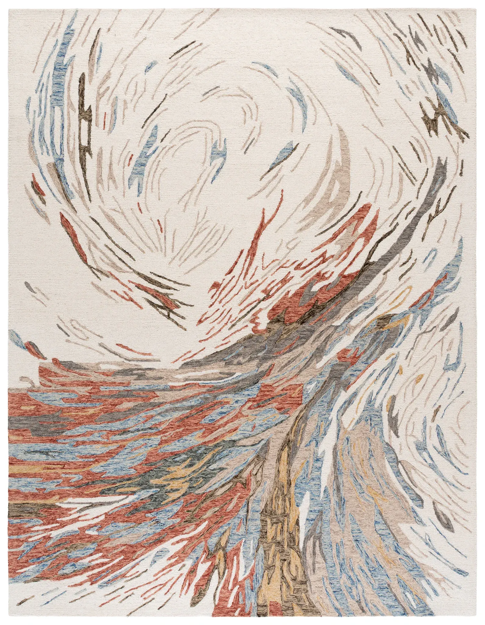 Ebony Painterly Waves Hand-Tufted Wool Rug
