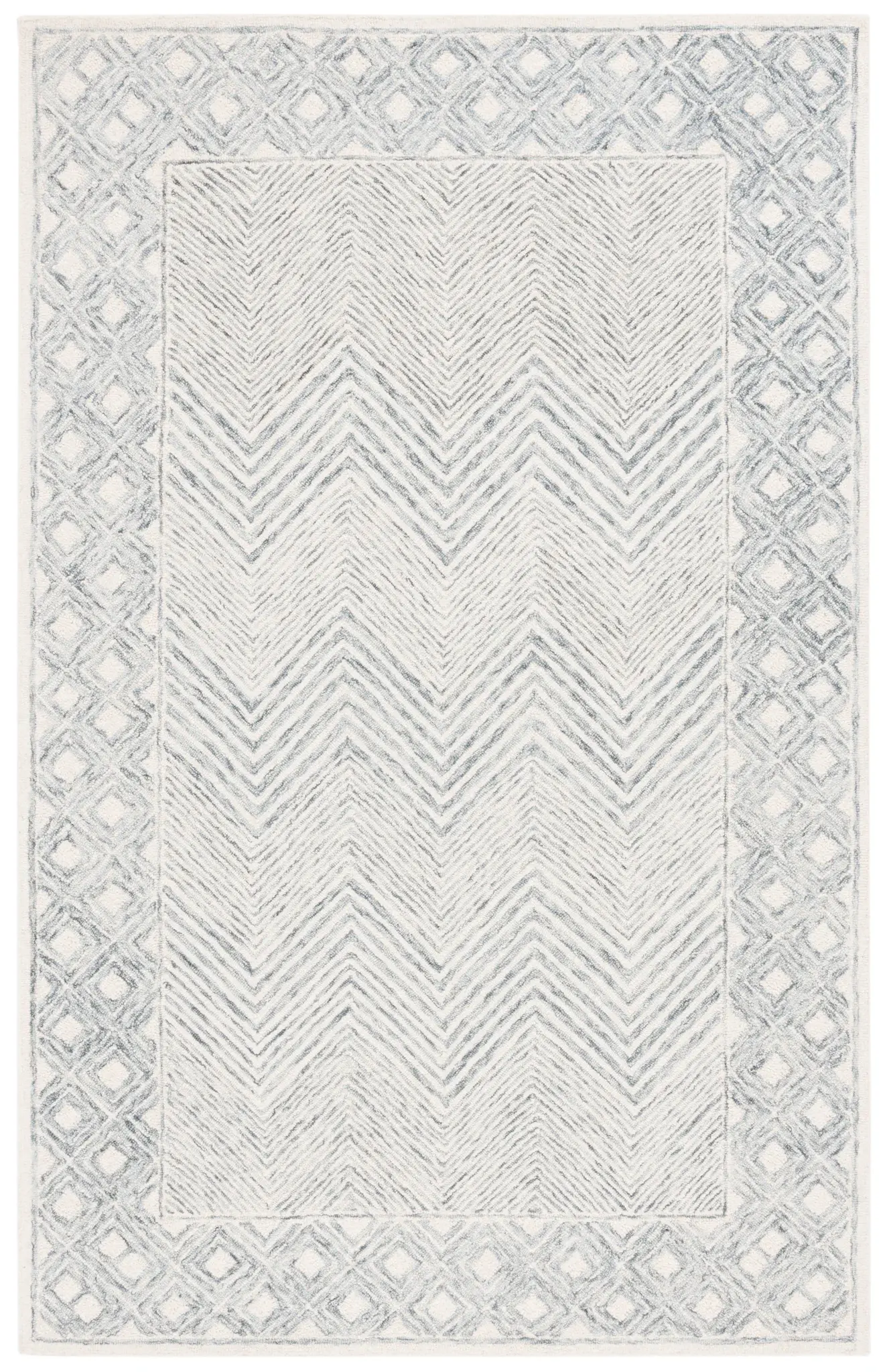 Ebony Chevron Border Hand-Tufted Wool Rug