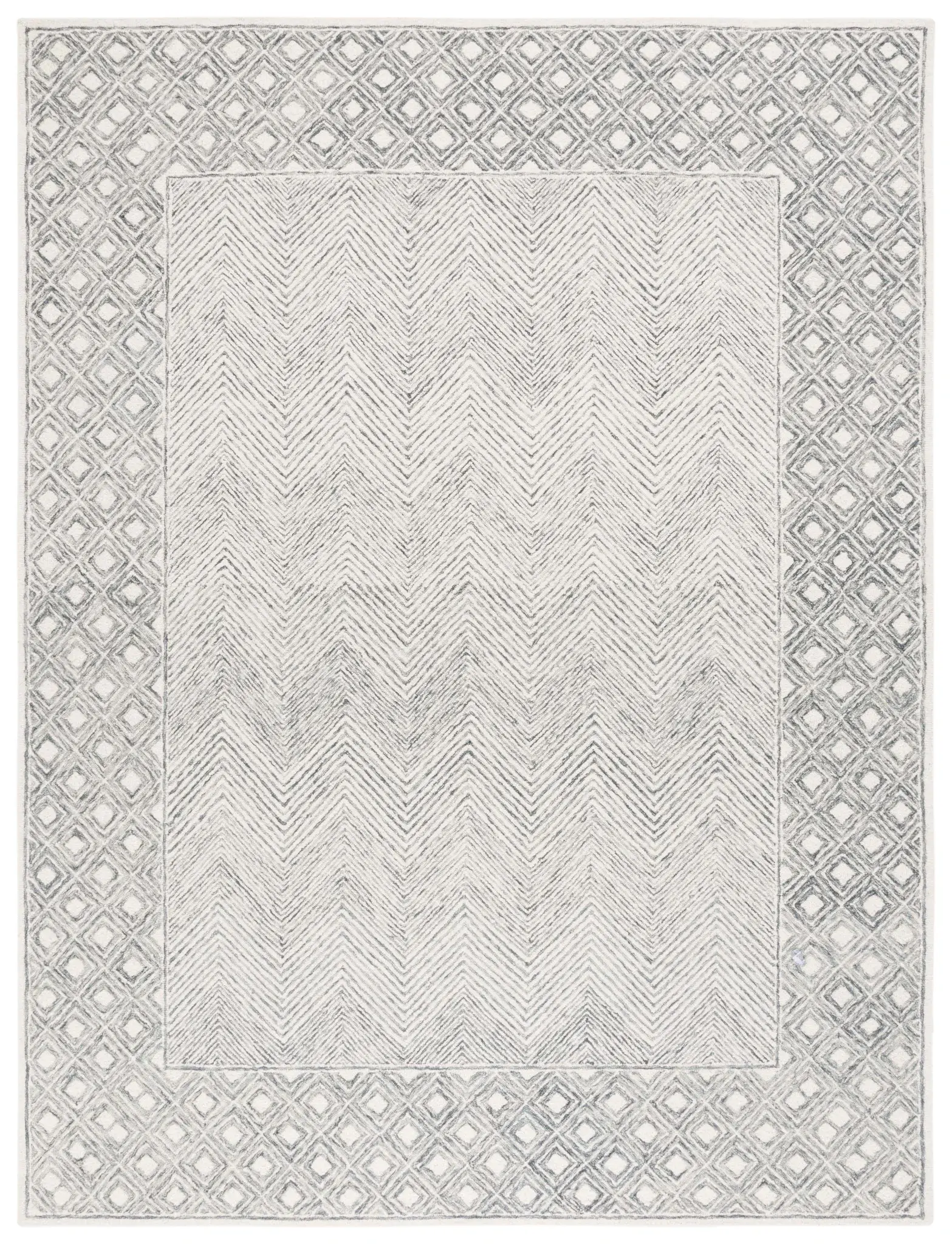 Ebony Chevron Border Hand-Tufted Wool Rug