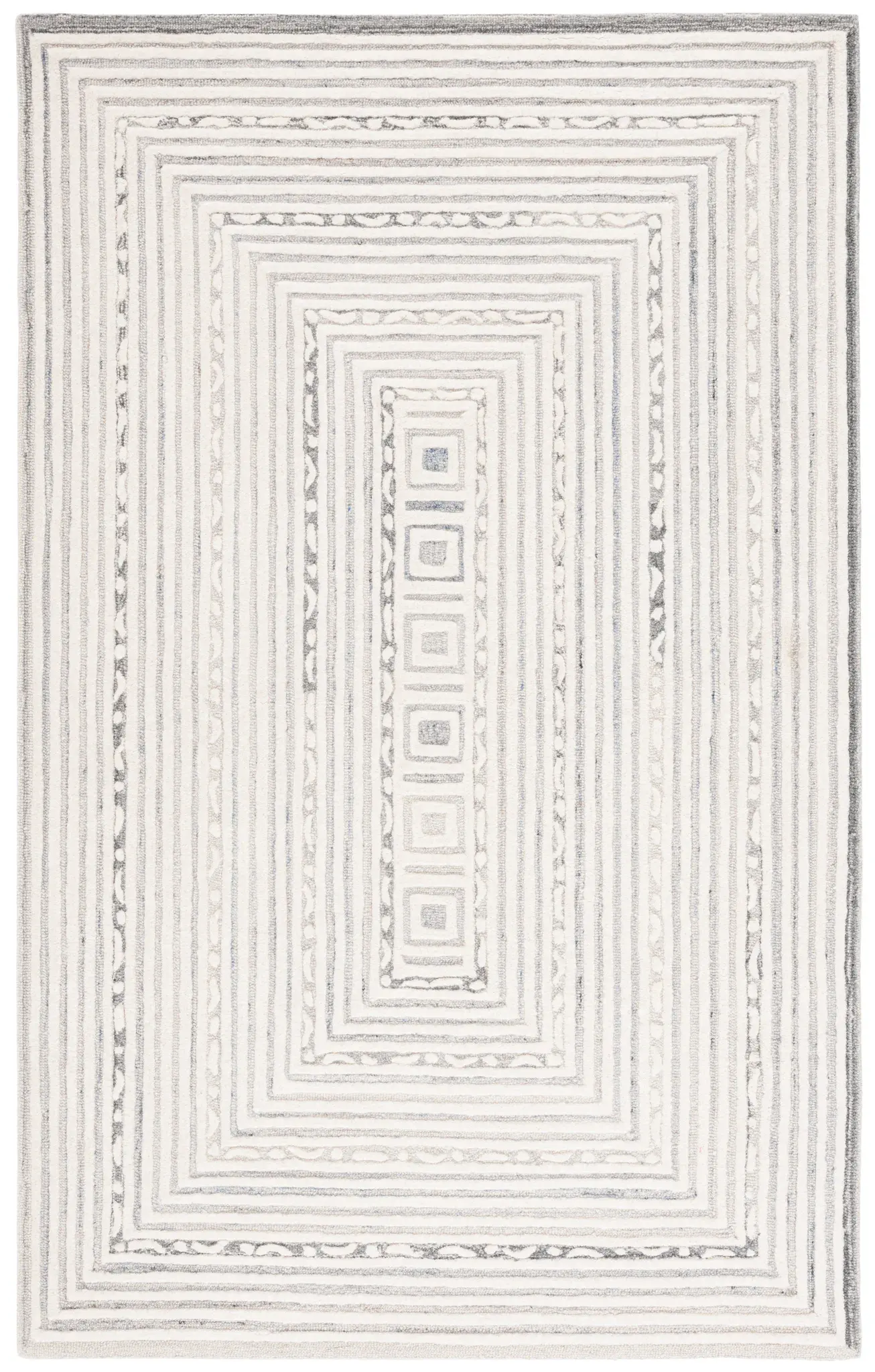 Ebony Nested Geometric Border Hand-Tufted Wool Rug