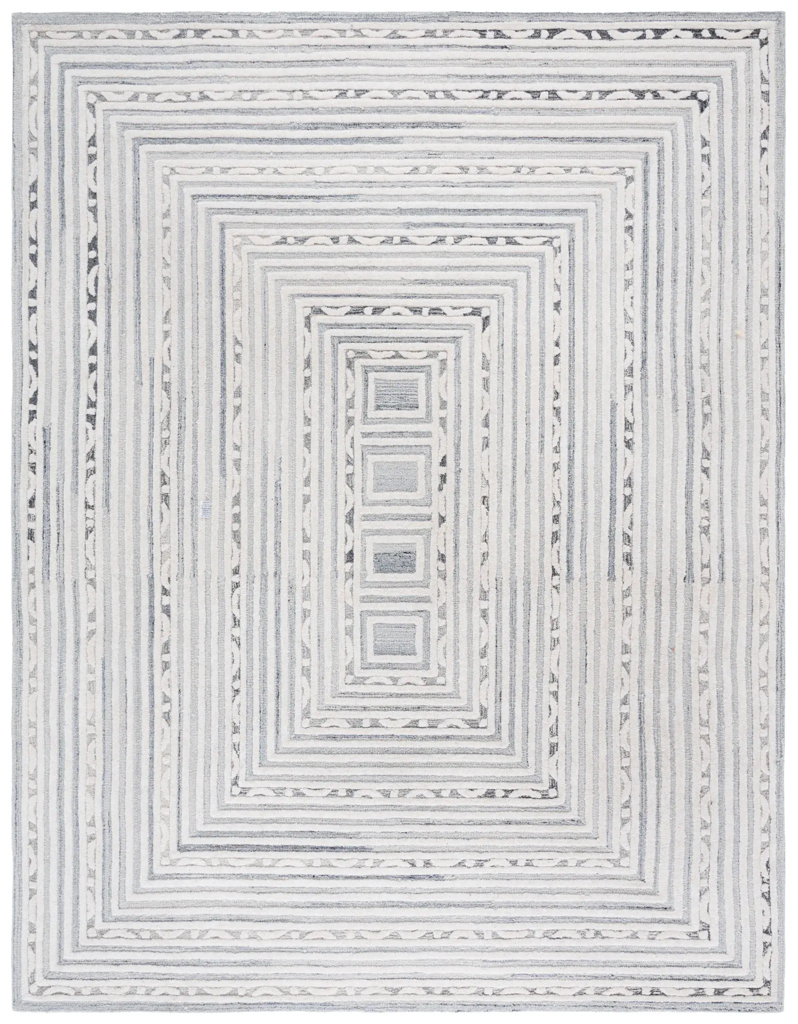 Ebony Nested Geometric Border Hand-Tufted Wool Rug