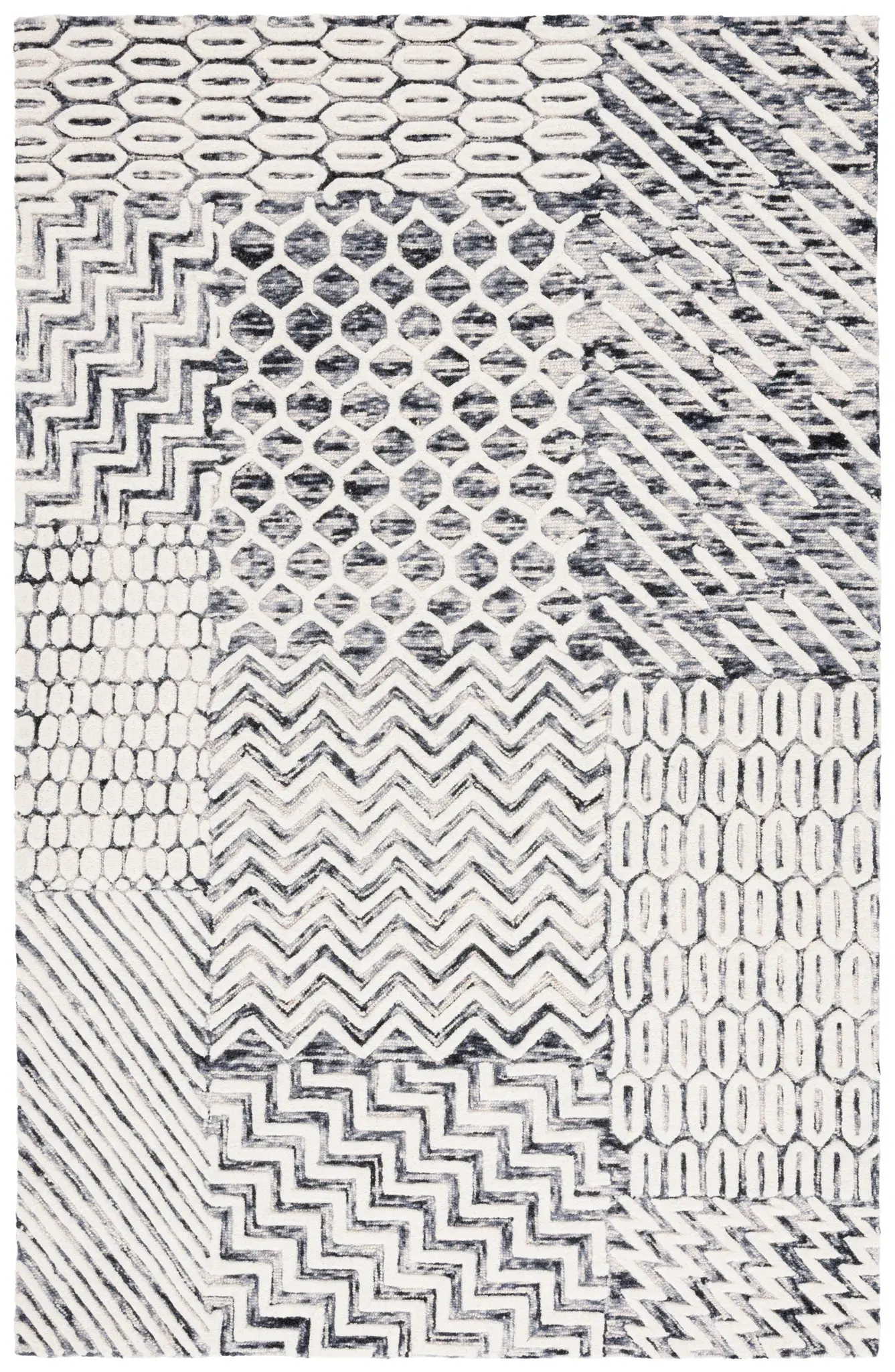 Ebony Patchwork Hand-Tufted Wool Rug