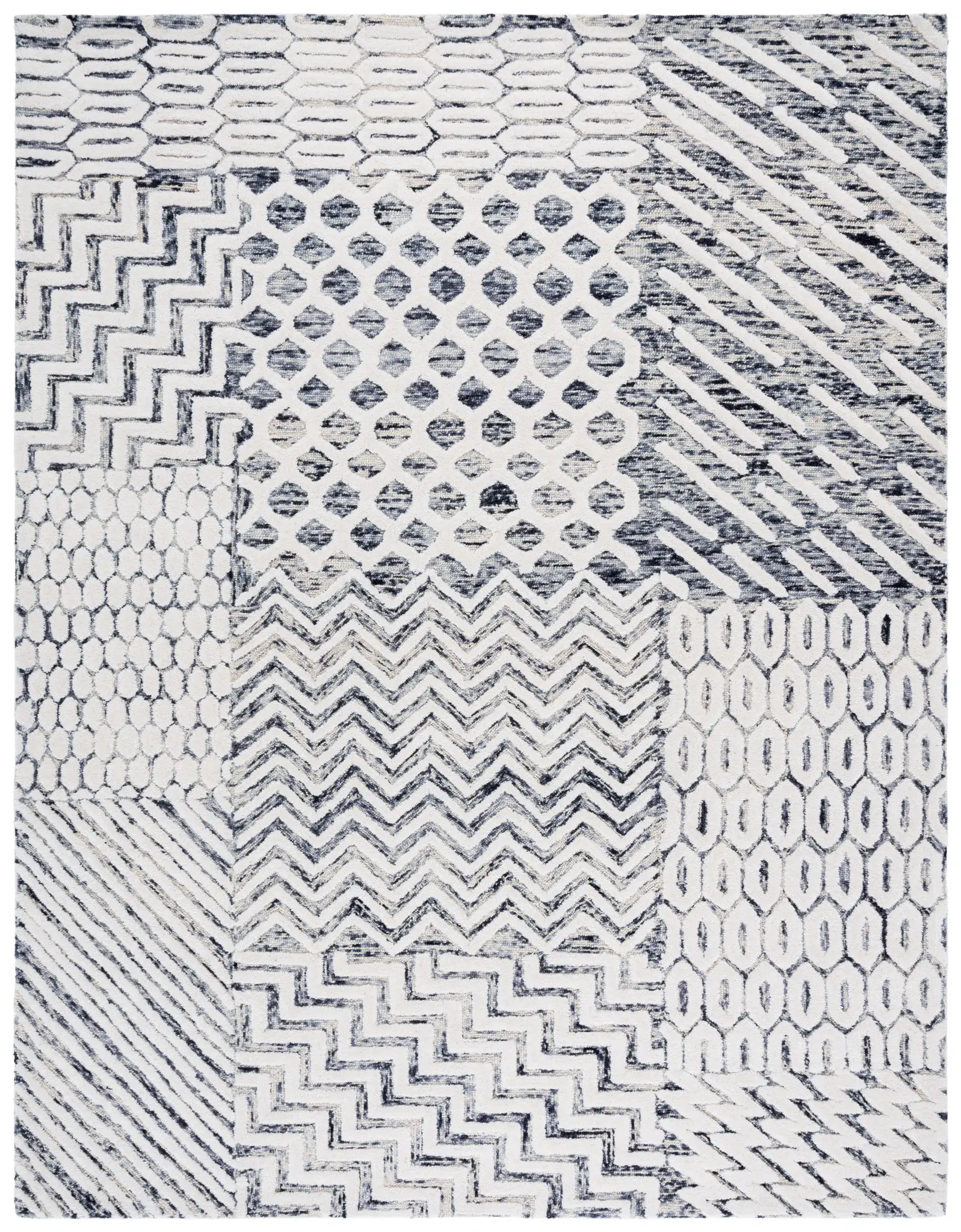 Ebony Patchwork Hand-Tufted Wool Rug