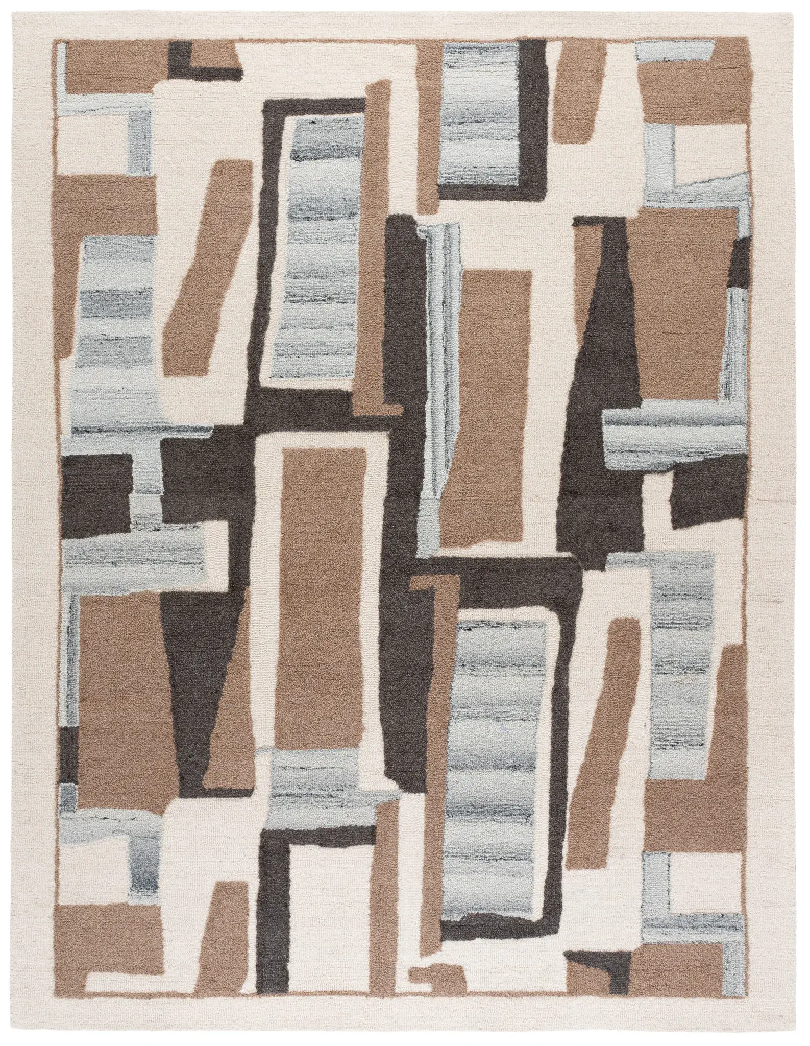 Ebony Abstract Patchwork Collage Hand-Tufted Wool Rug