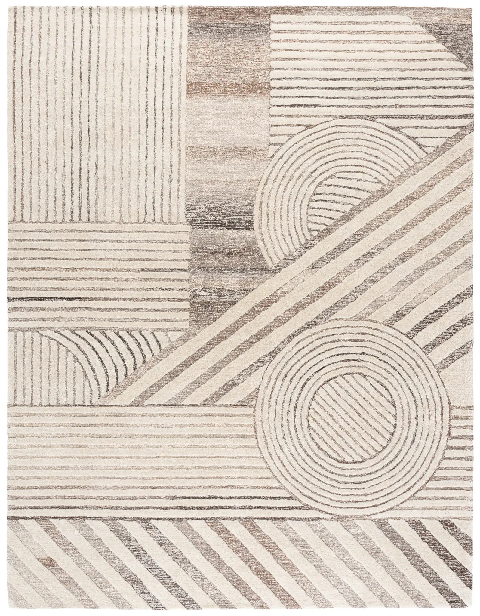 Ebony Abstract Circles Hand-Tufted Wool Rug