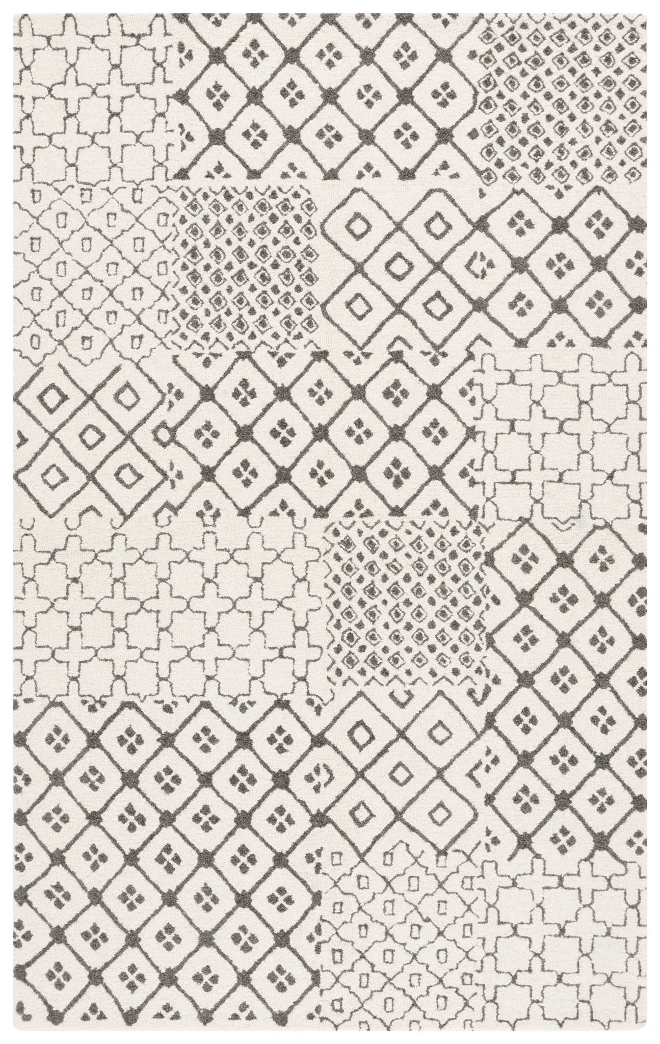 Ebony Tribal Patchwork Hand-Tufted Wool Rug