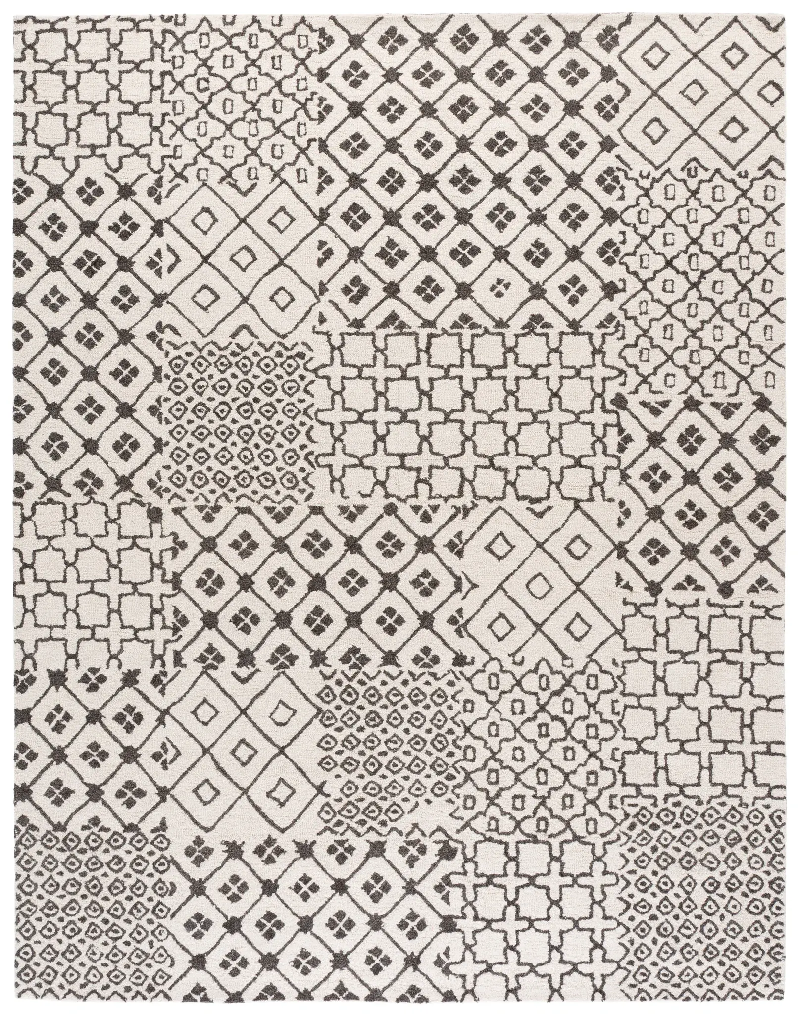 Ebony Tribal Patchwork Hand-Tufted Wool Rug