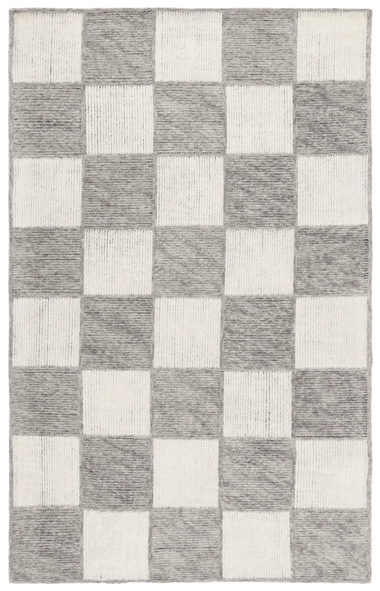 Ebony Ribbed Checkerboard Hand-Tufted Wool Rug