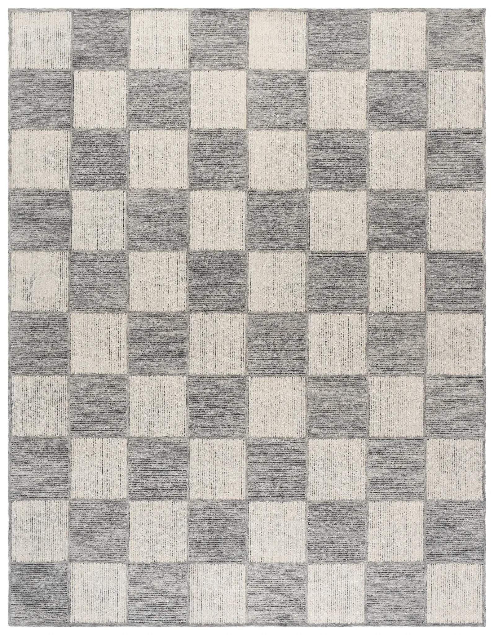 Ebony Ribbed Checkerboard Hand-Tufted Wool Rug