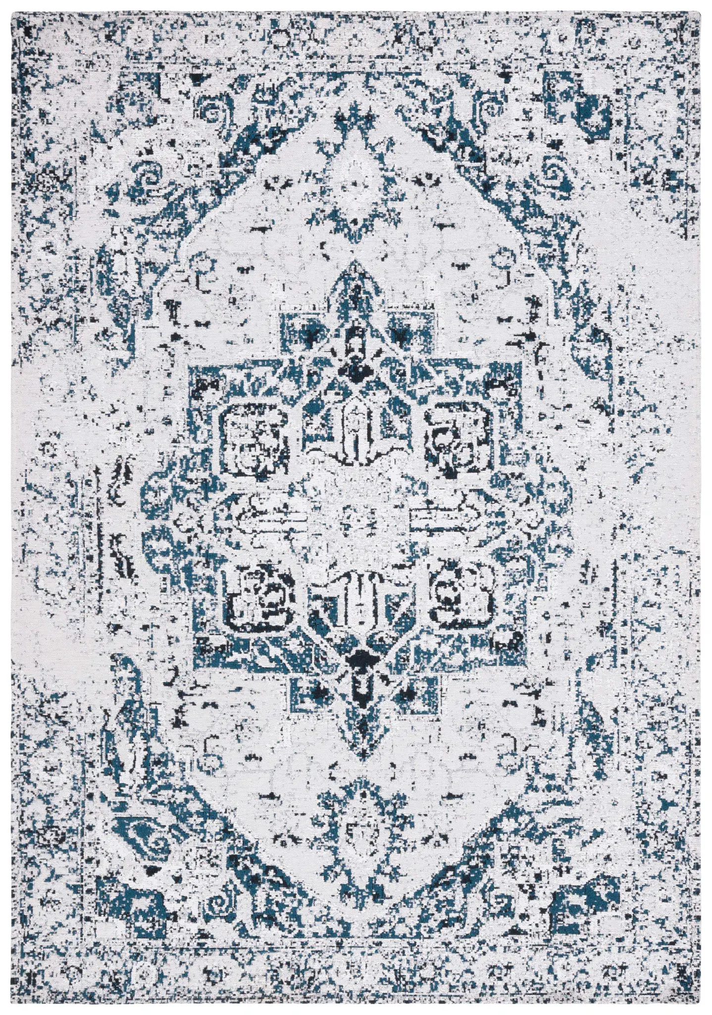 Easy Care Distressed Diamond Medallion Washable Rug