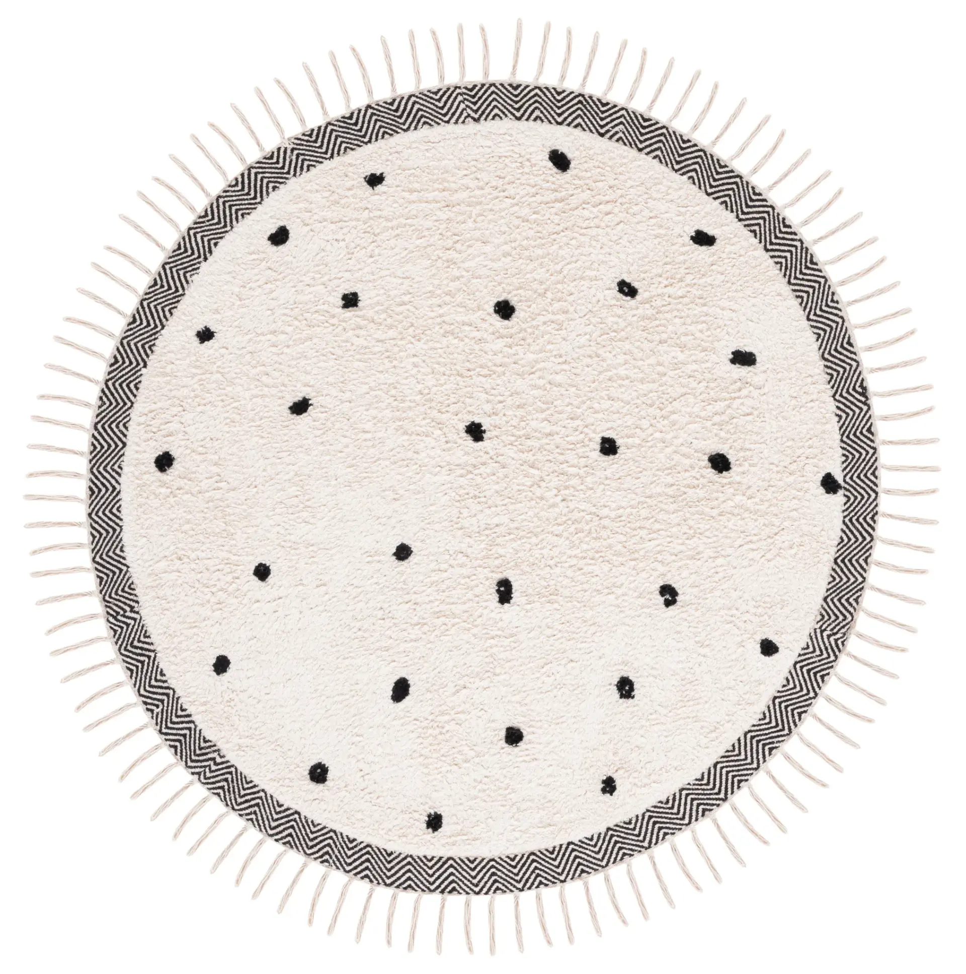 Easy Care Polka Dot Fringe Hand-Woven Cotton Washable Rug