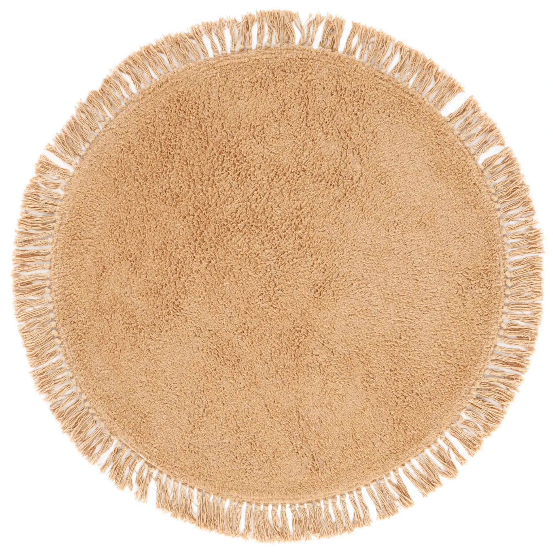 Easy Care Solid Fringed Round Hand-Tufted Cotton Washable Rug