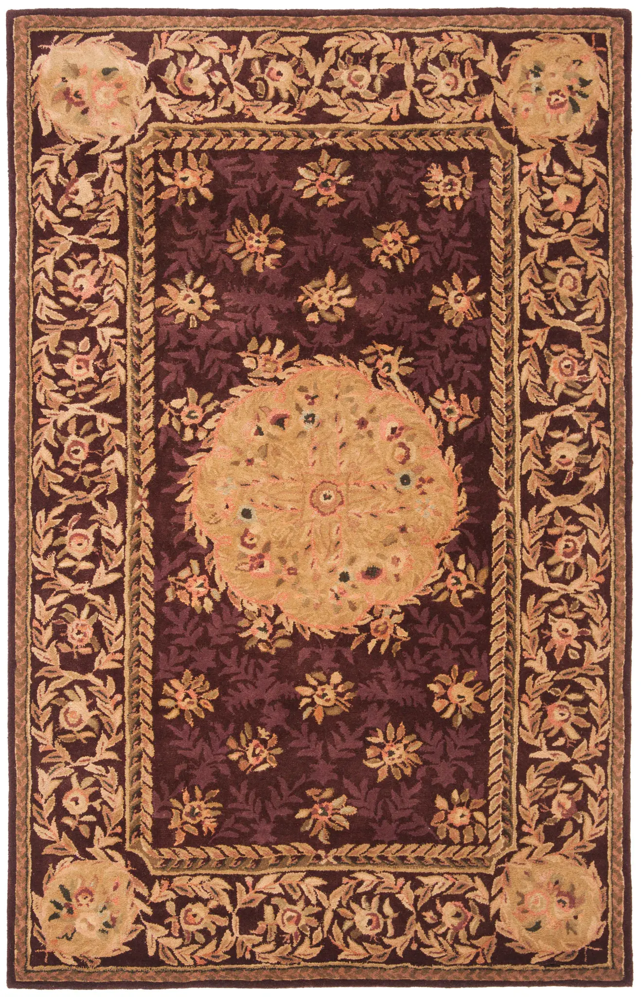 Empire Floral Rosette Bordered Hand-Tufted Wool Rug