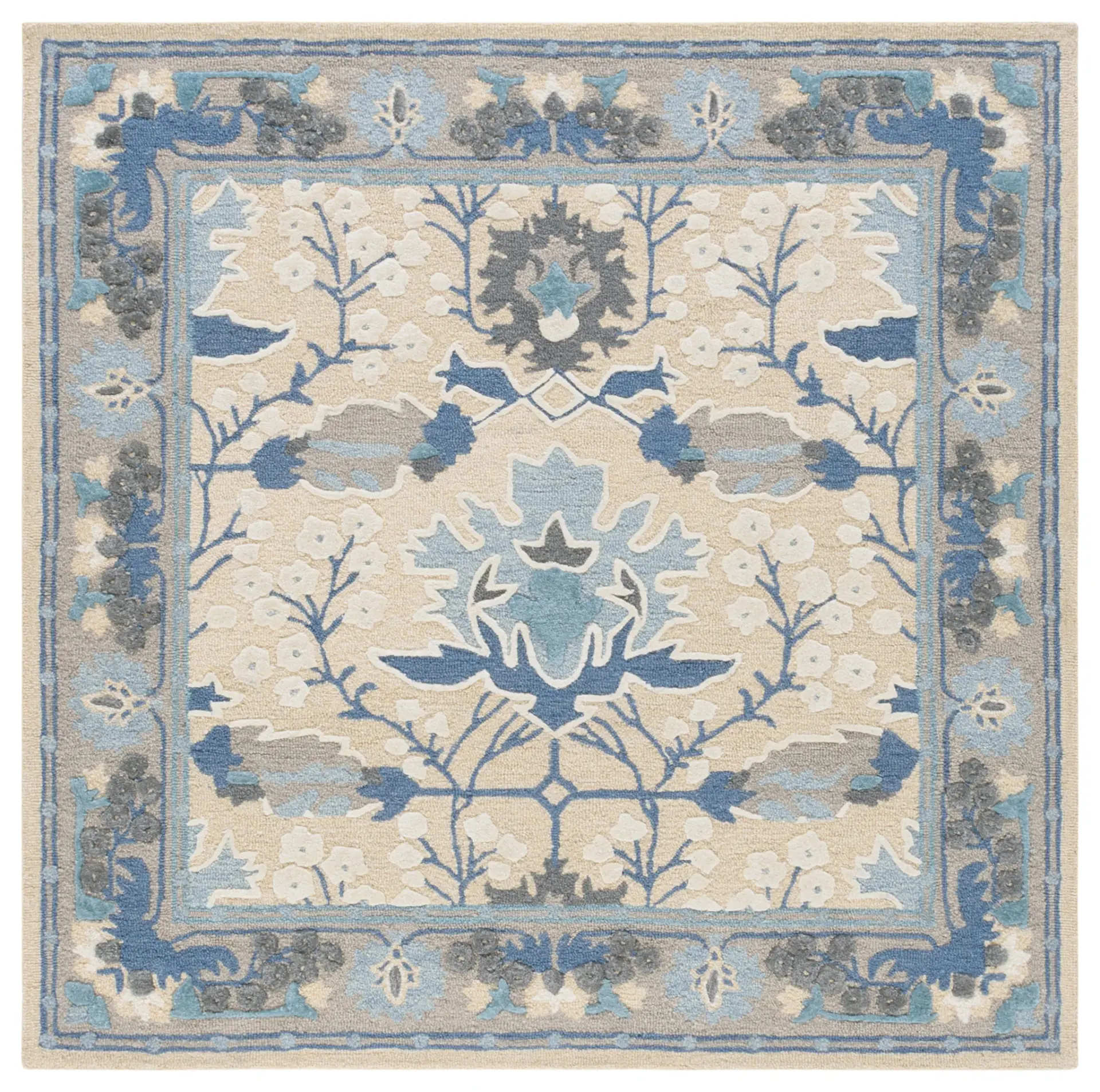 Earthly Treasures Botanical Bordered Hand-Tufted Rug