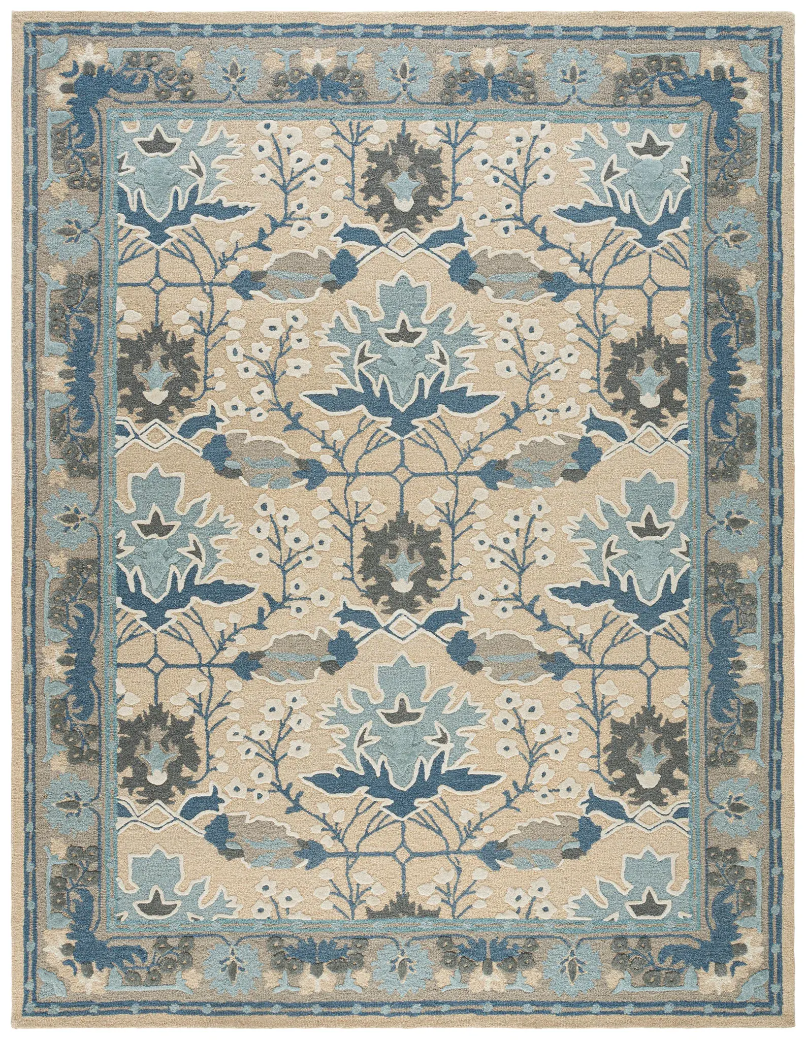 Earthly Treasures Botanical Bordered Hand-Tufted Rug