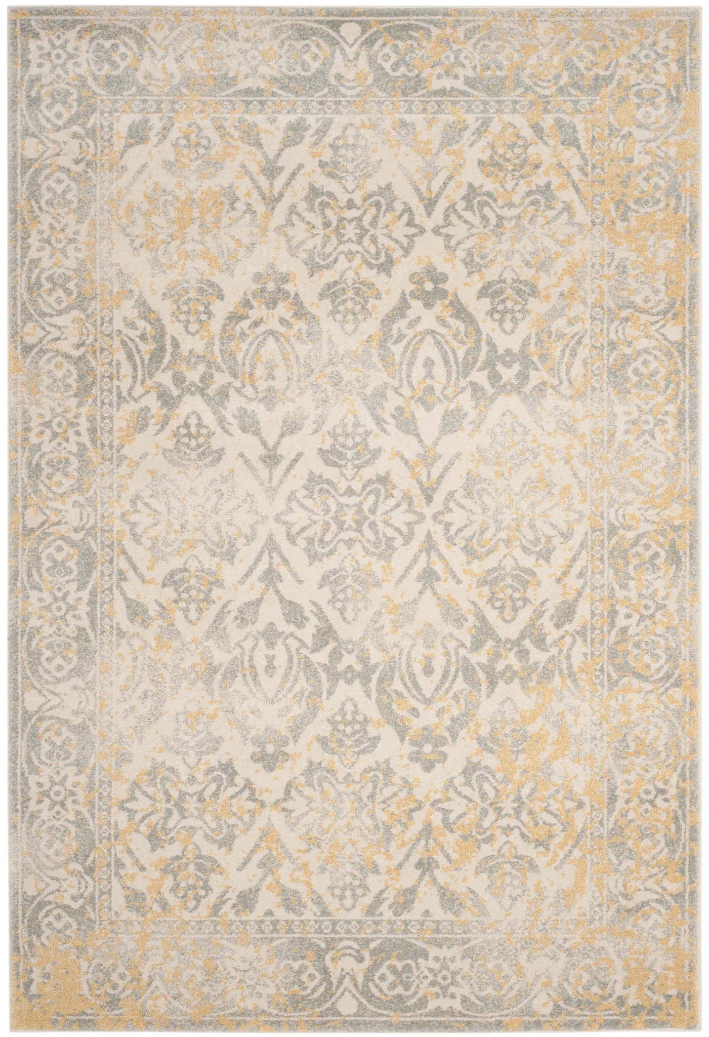 Evoke Distressed Damask Border Rug