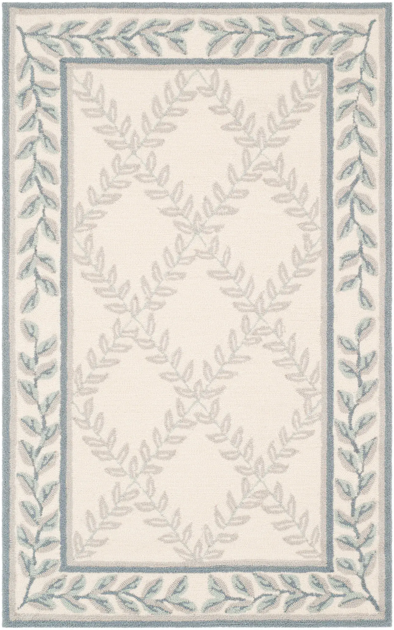 Easy Care Leaf Grid Hand-Hooked Rug